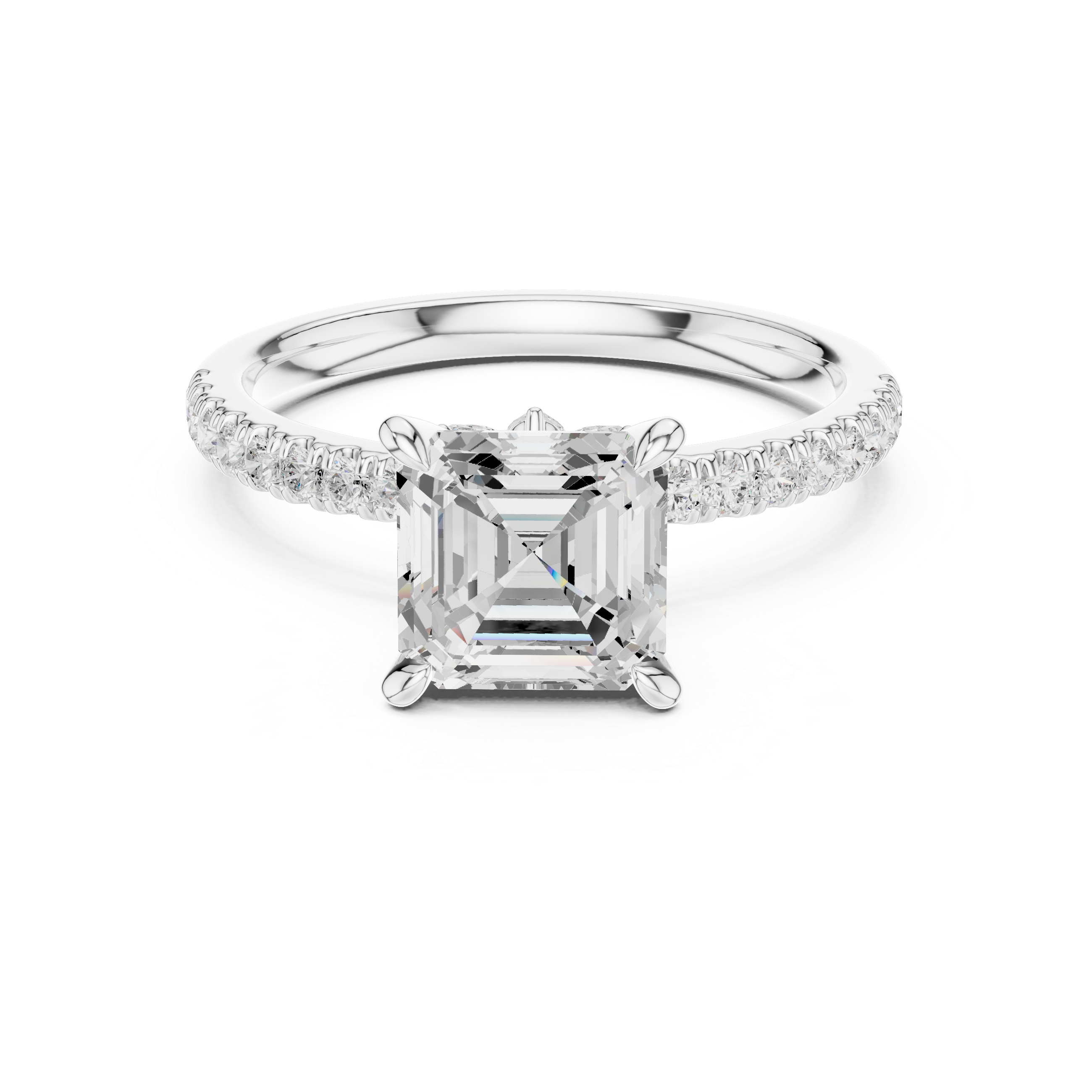 Asscher Cut Engagement Ring with Hidden Marquise Diamond Gallery and Pavé Band