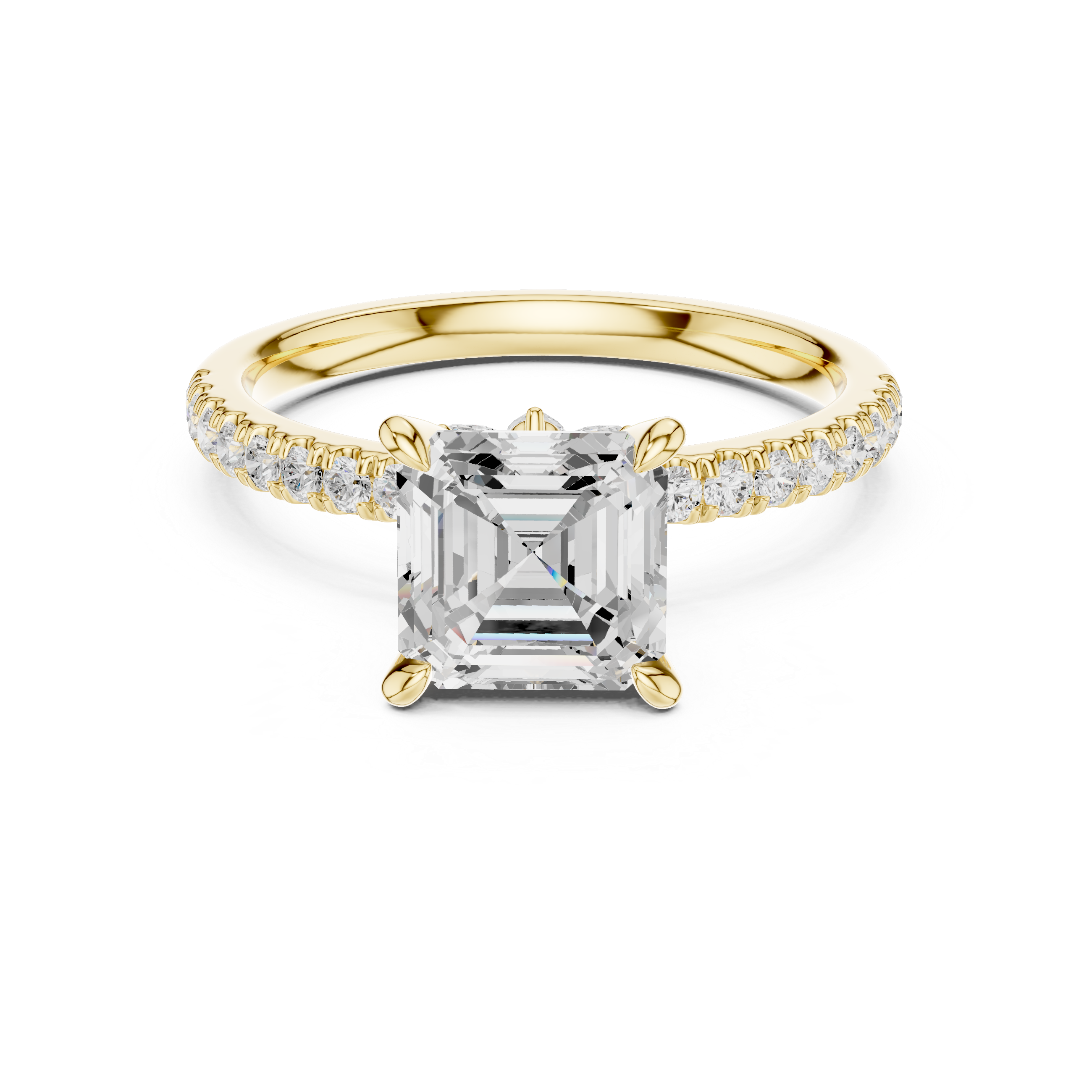 Asscher Cut Engagement Ring with Hidden Marquise Diamond Gallery and Pavé Band