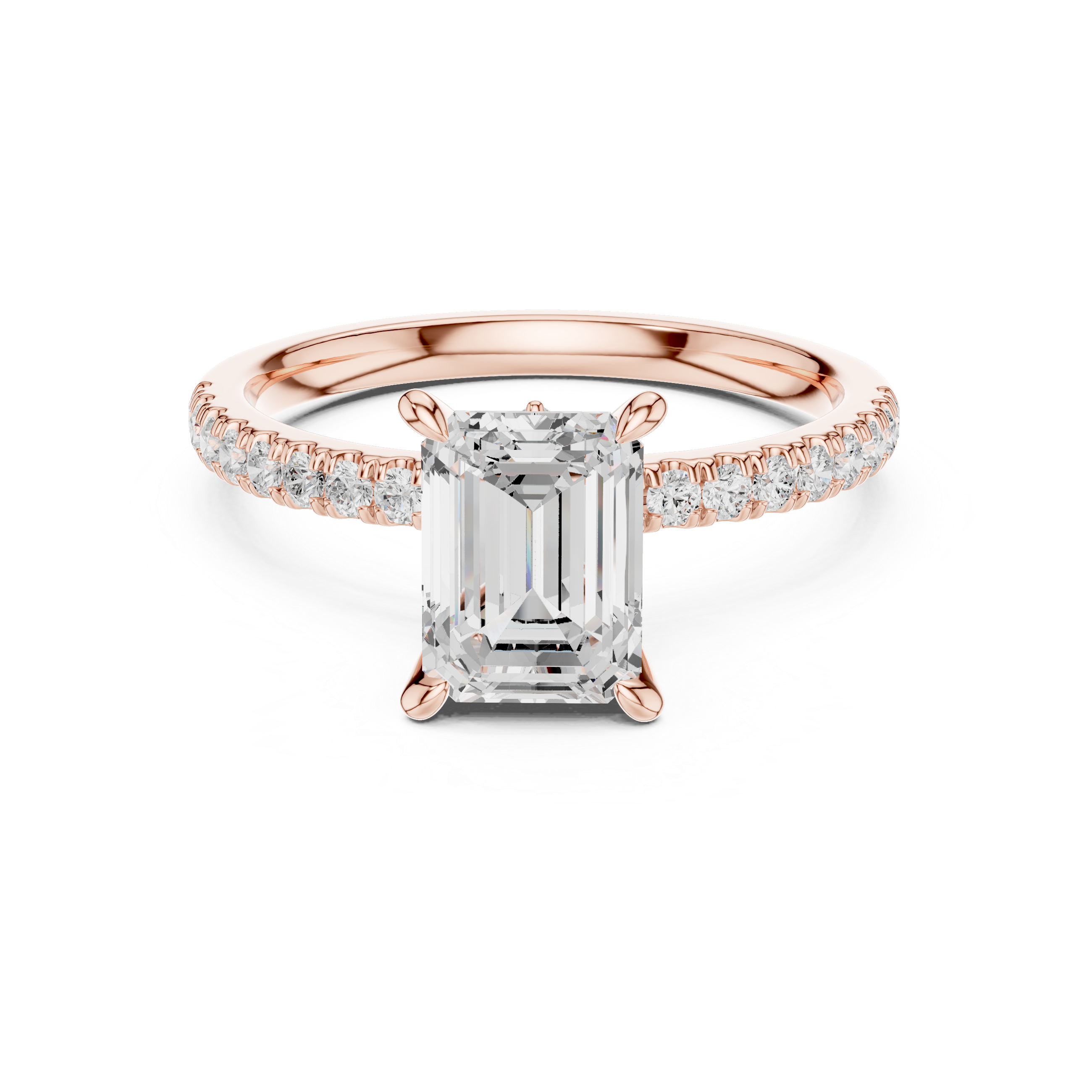 Emerald Cut Engagement Ring with Hidden Marquise Gallery and Pavé Diamond Band