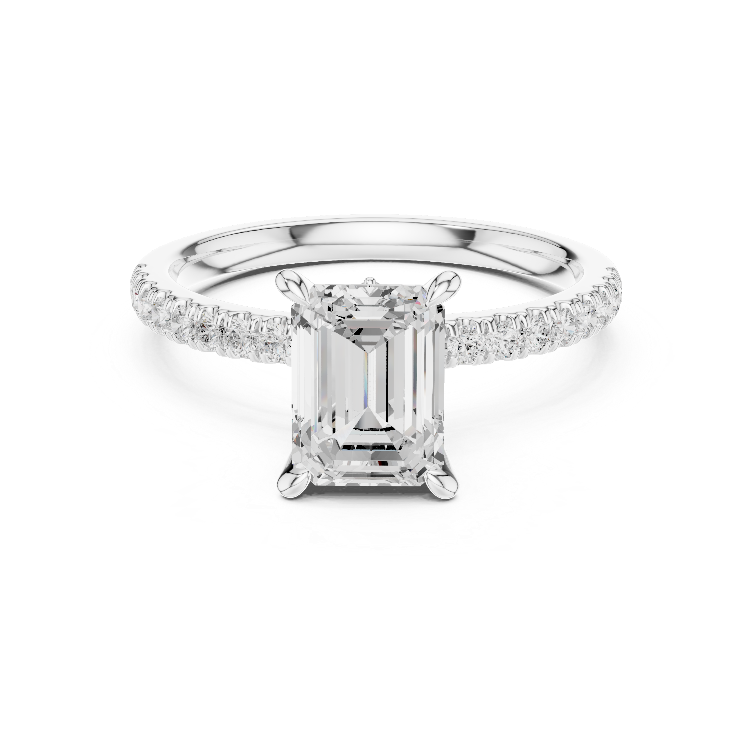 Emerald Cut Engagement Ring with Hidden Marquise Gallery and Pavé Diamond Band