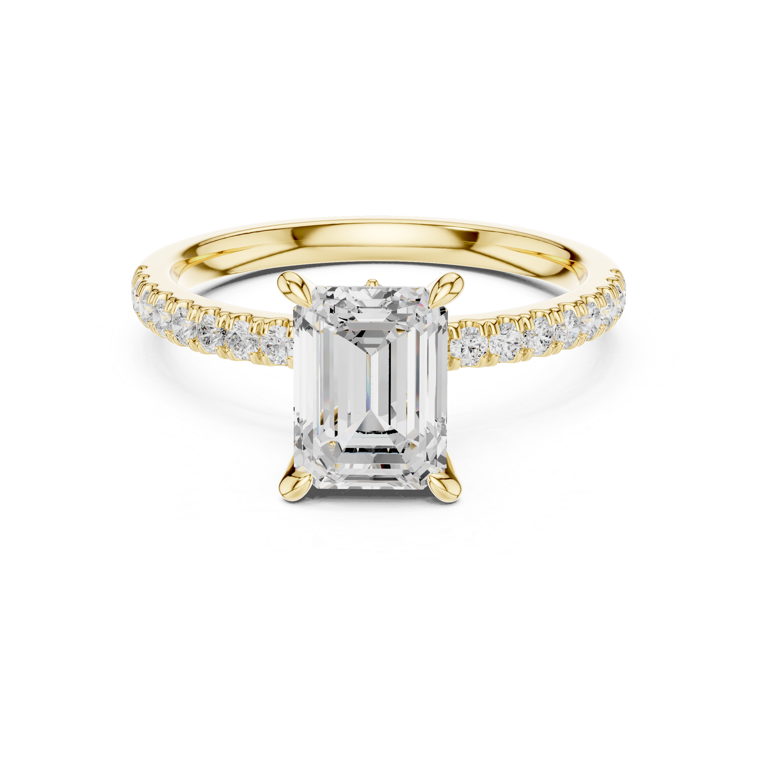 Emerald Cut Engagement Ring with Hidden Marquise Gallery and Pavé Diamond Band