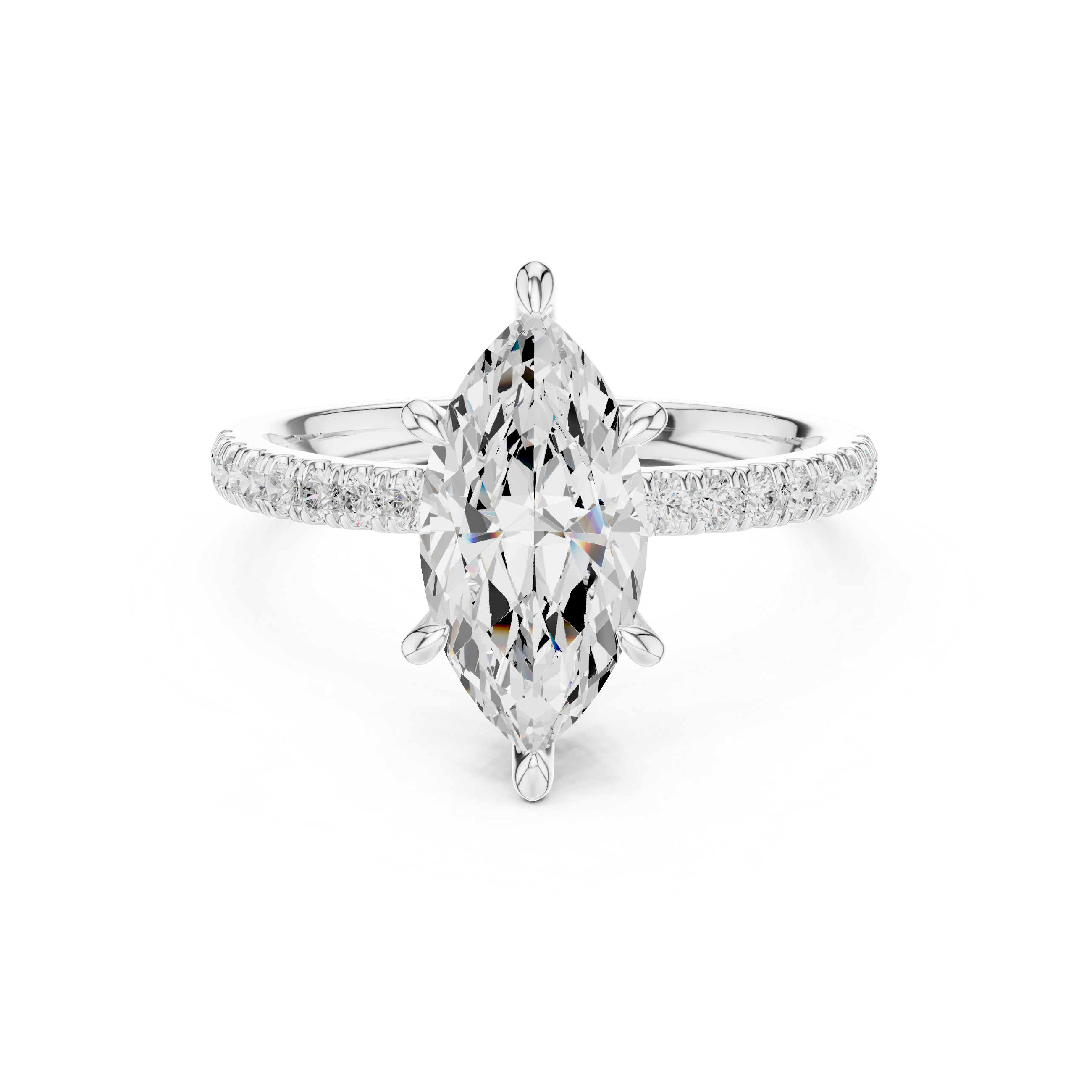 Marquise Cut Engagement Ring with Hidden Marquise Gallery and Pavé Diamond Band