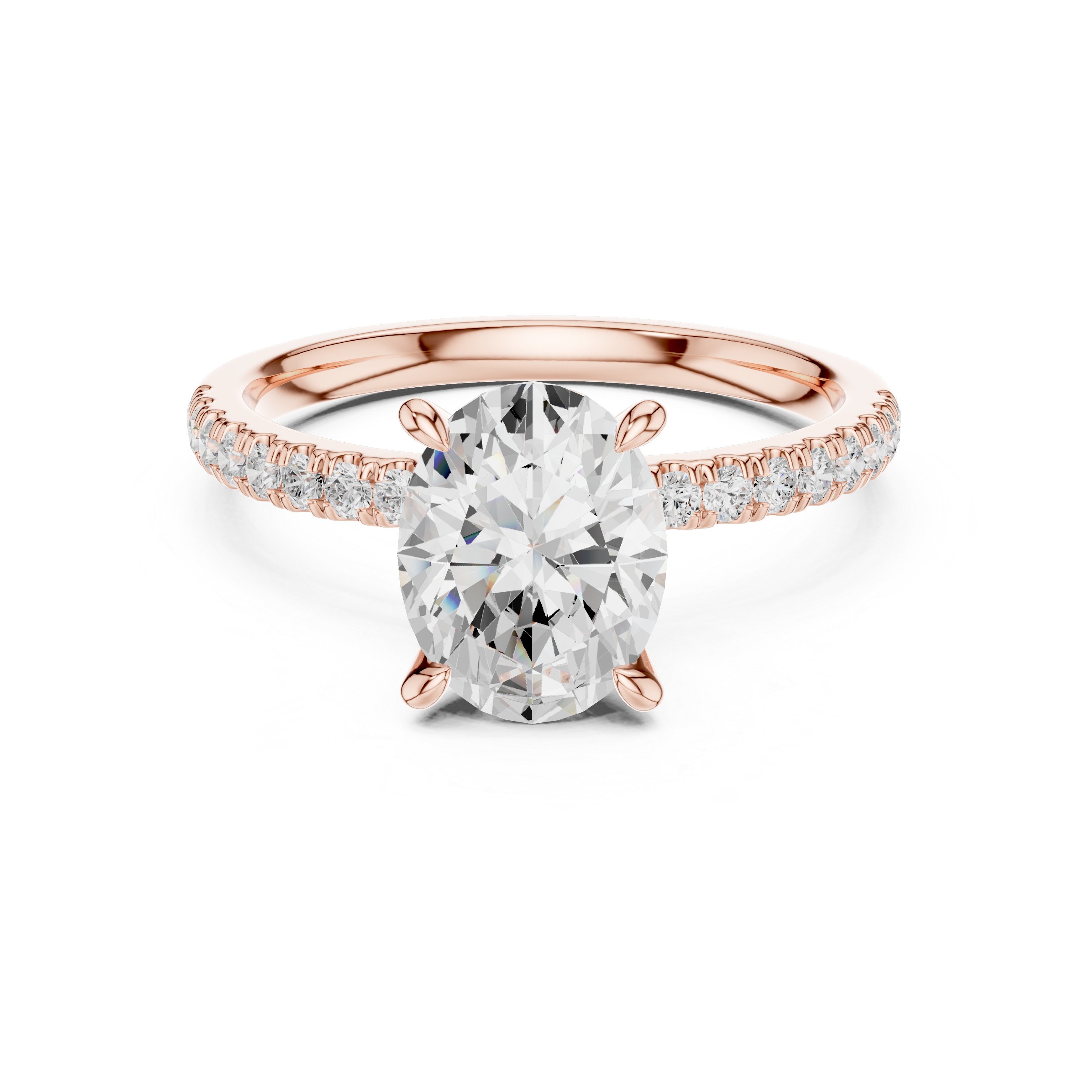 Oval Cut Engagement Ring with Marquise Hidden Gallery and Pavé Diamond Band