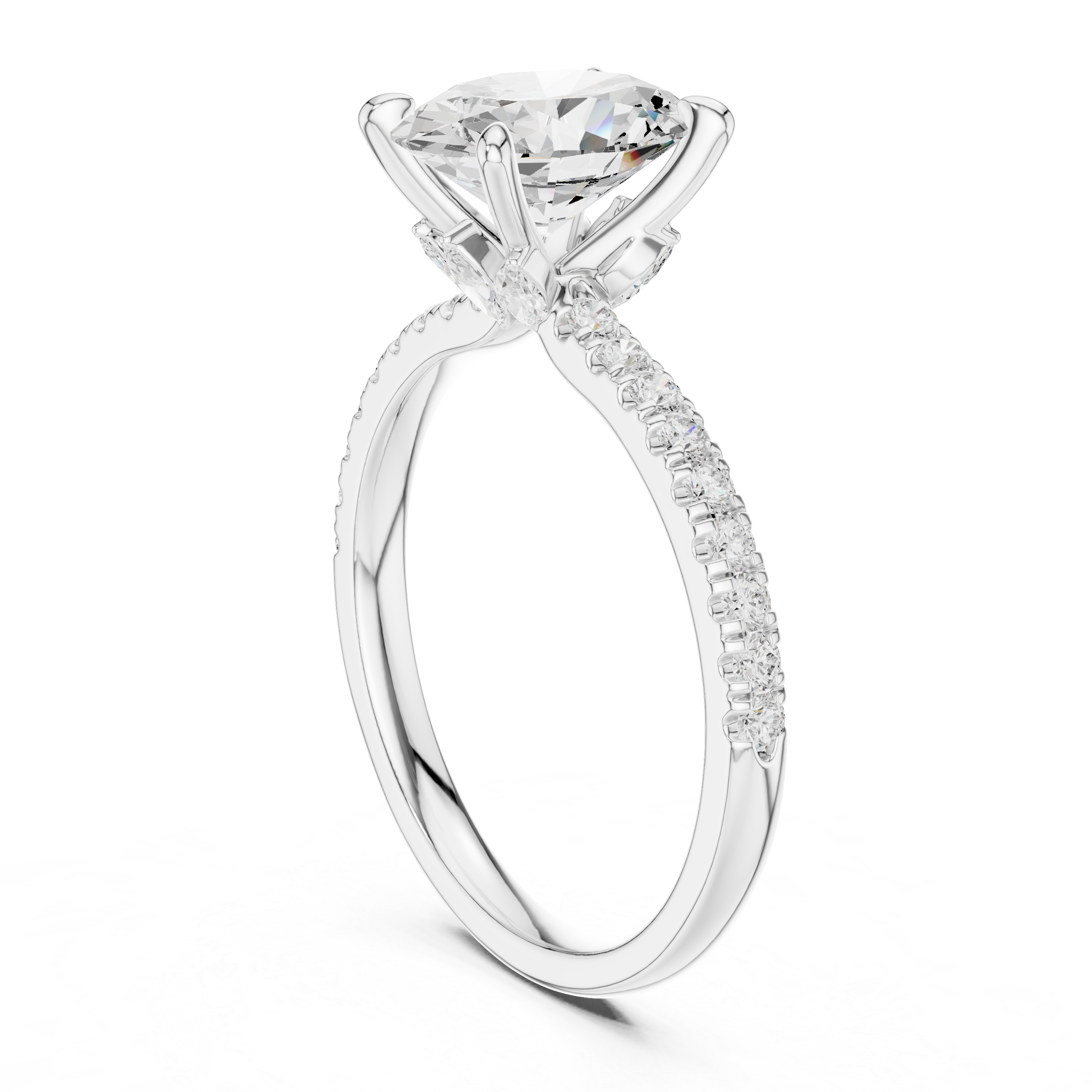 Oval Cut Engagement Ring with Marquise Hidden Gallery and Pavé Diamond Band