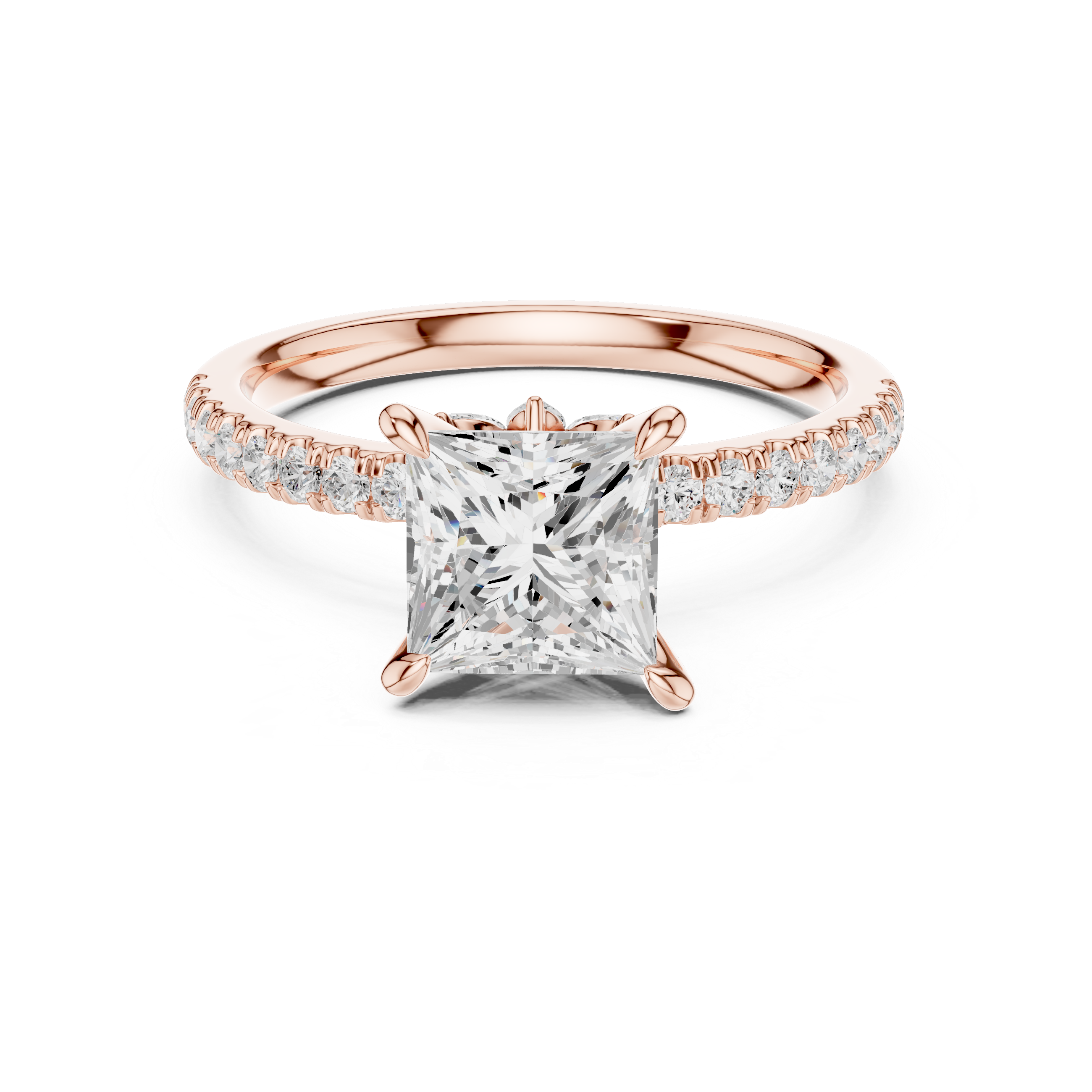 Princess Cut Engagement Ring with Marquise Hidden Gallery and Pavé Diamond Band