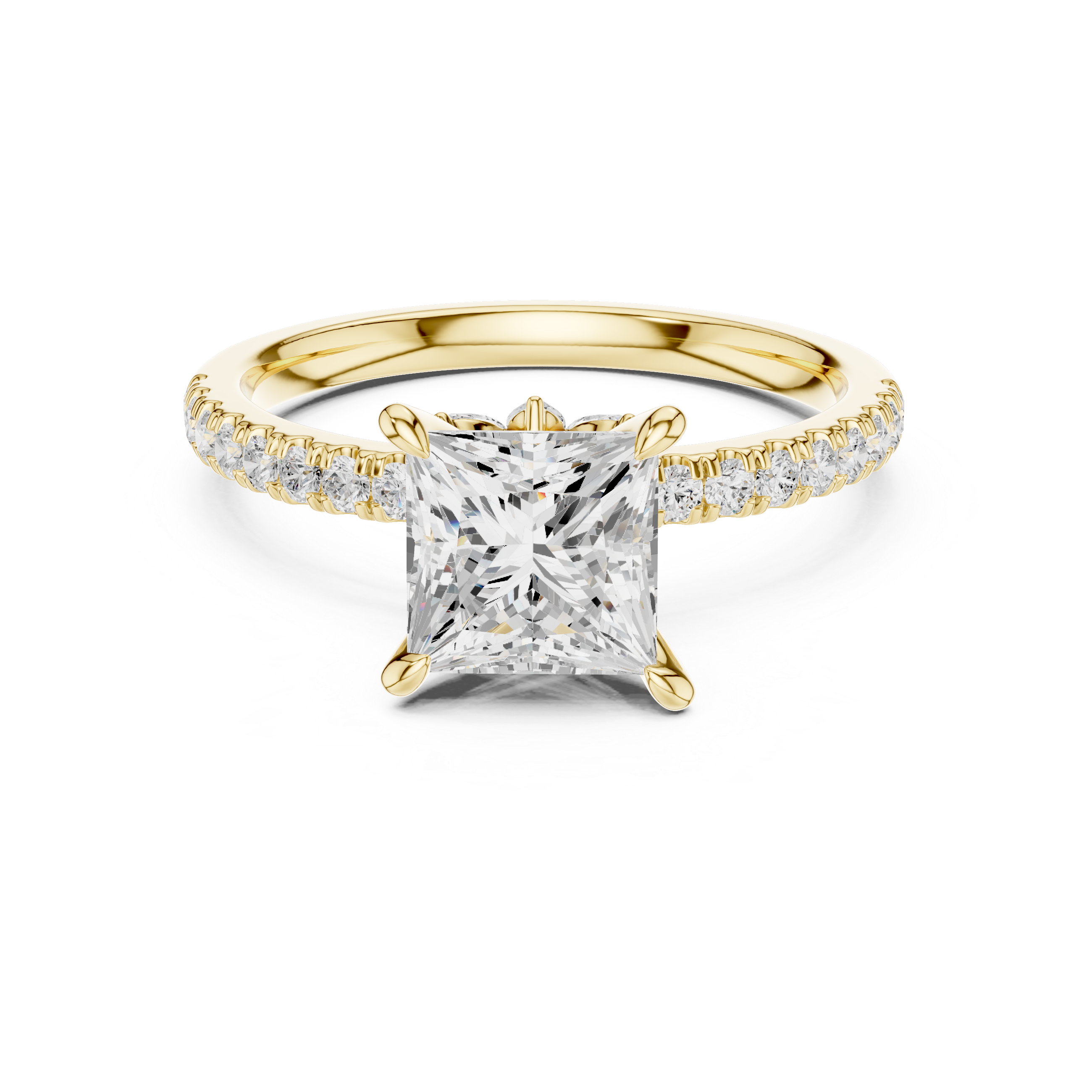 Princess Cut Engagement Ring with Marquise Hidden Gallery and Pavé Diamond Band