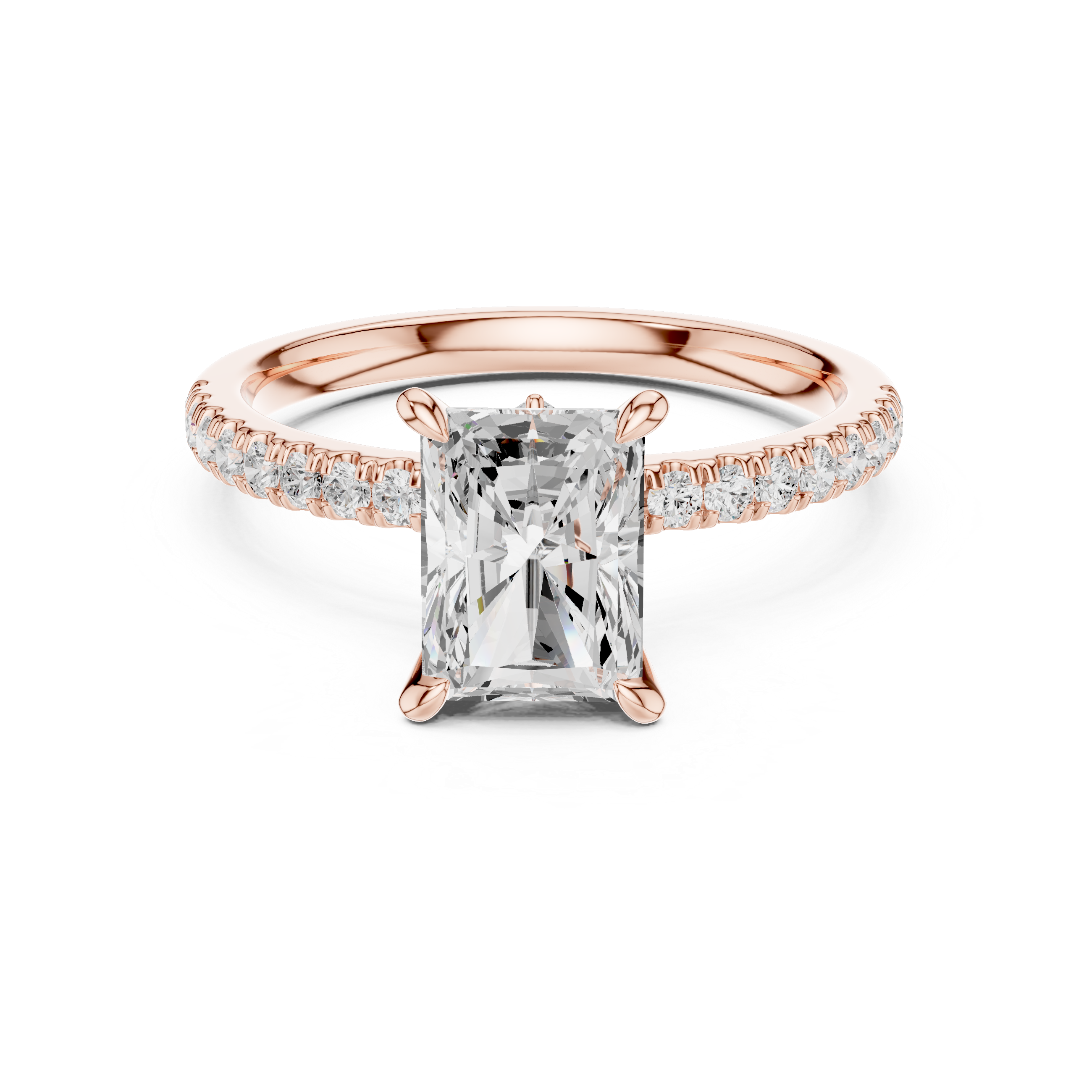 Radiant Cut Engagement Ring with Marquise Hidden Gallery and Pavé Diamond Band