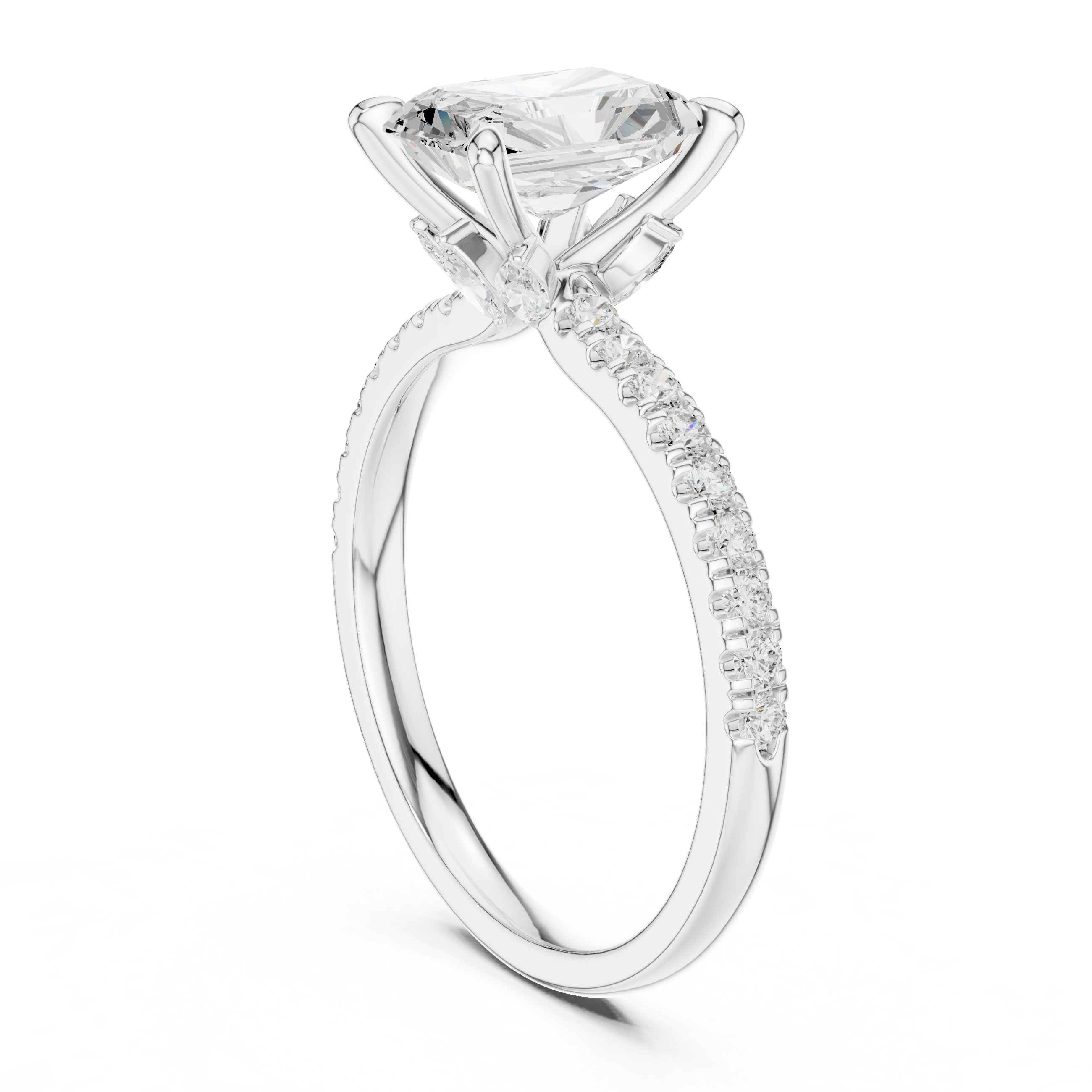 Radiant Cut Engagement Ring with Marquise Hidden Gallery and Pavé Diamond Band