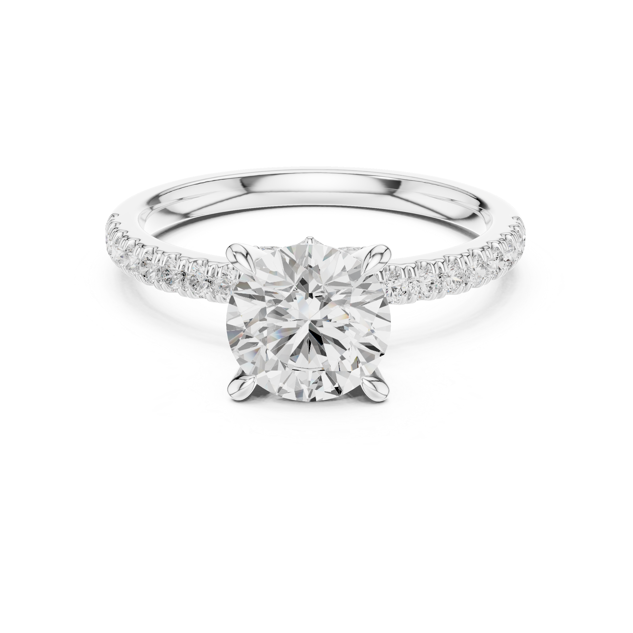 Round Cut Engagement Ring with Marquise Diamond Hidden Gallery and Pavé Band