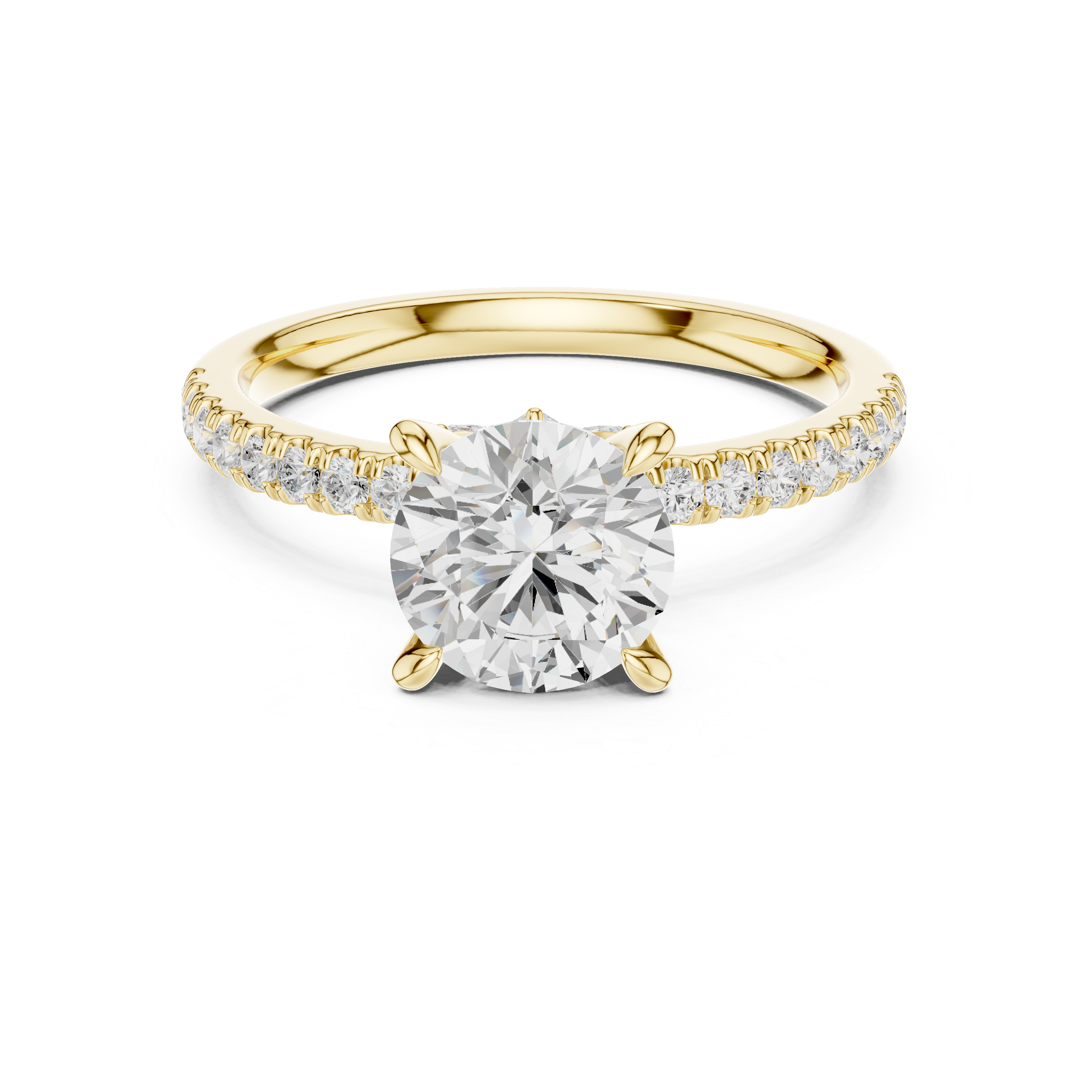 Round Cut Engagement Ring with Marquise Diamond Hidden Gallery and Pavé Band