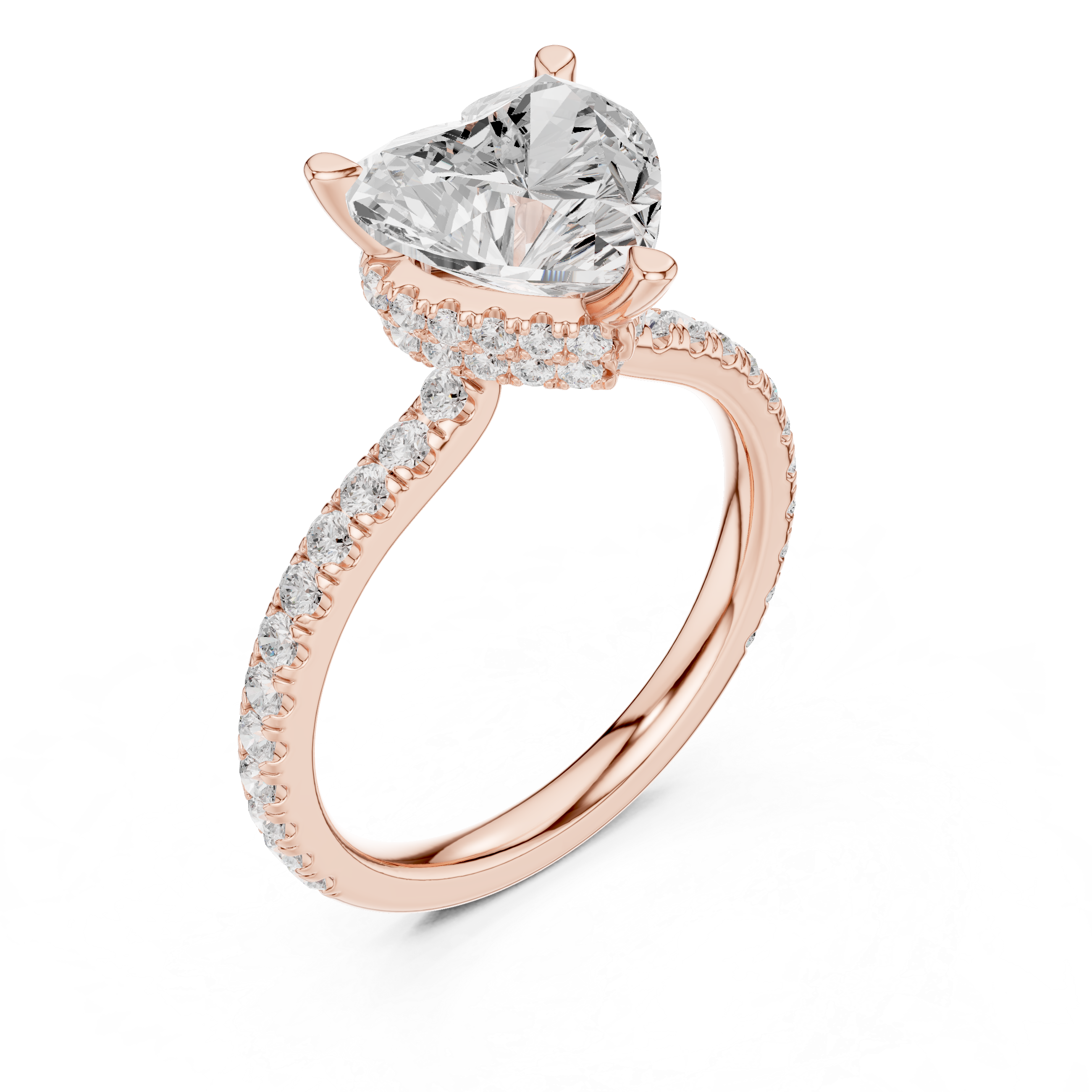 Heart Cut Hidden Halo Engagement Ring with Pavé Diamond Band