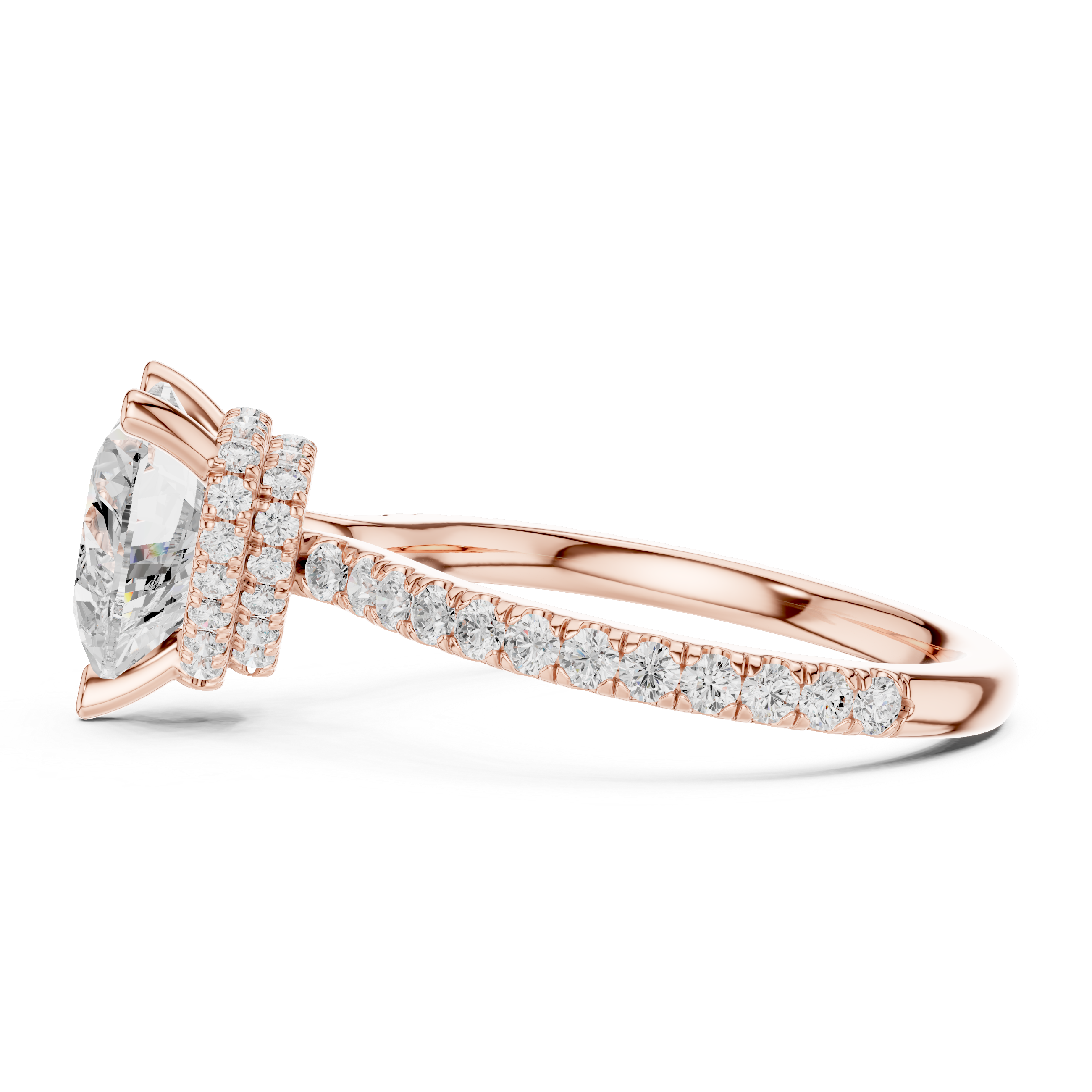 Heart Cut Hidden Halo Engagement Ring with Pavé Diamond Band