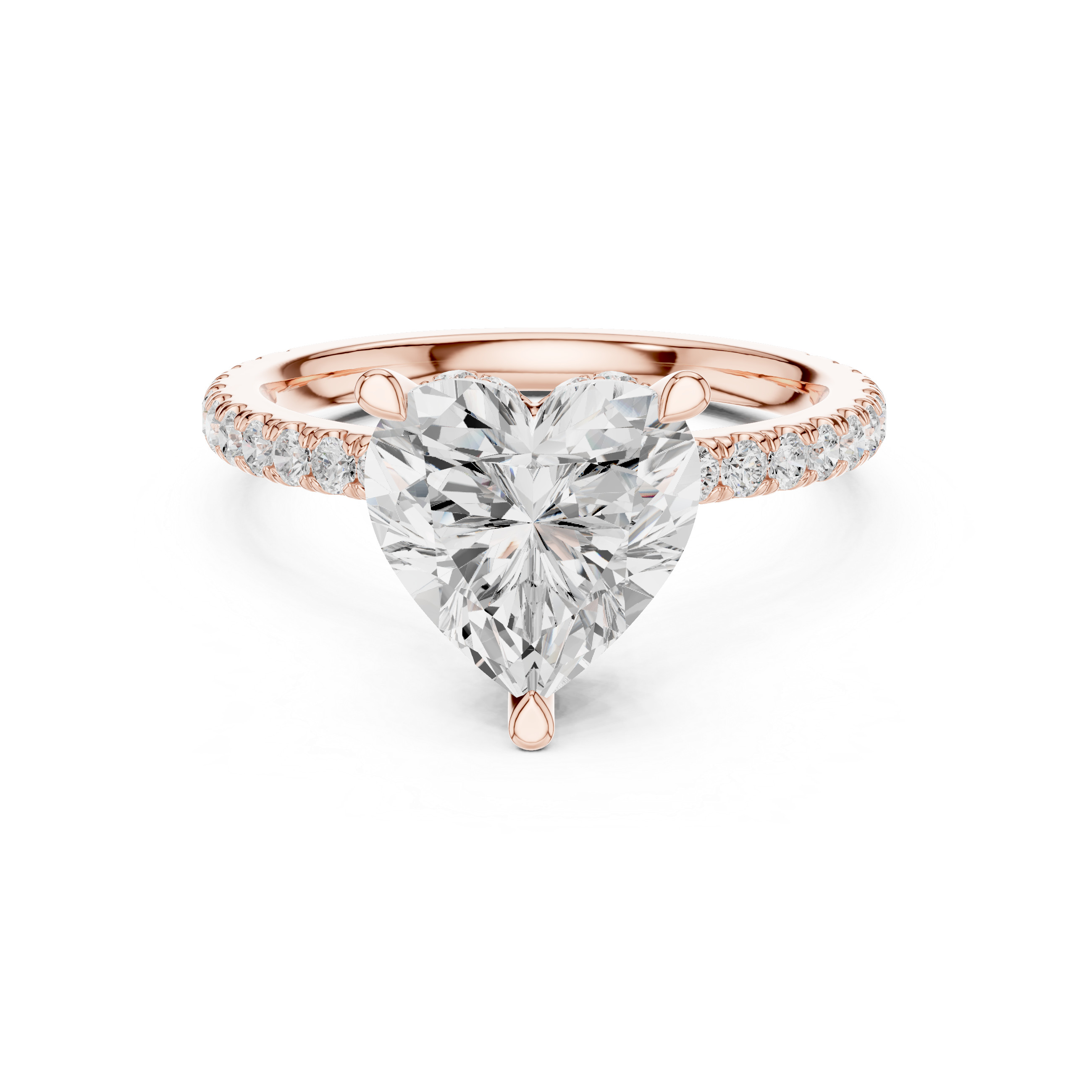 Heart Cut Hidden Halo Engagement Ring with Pavé Diamond Band