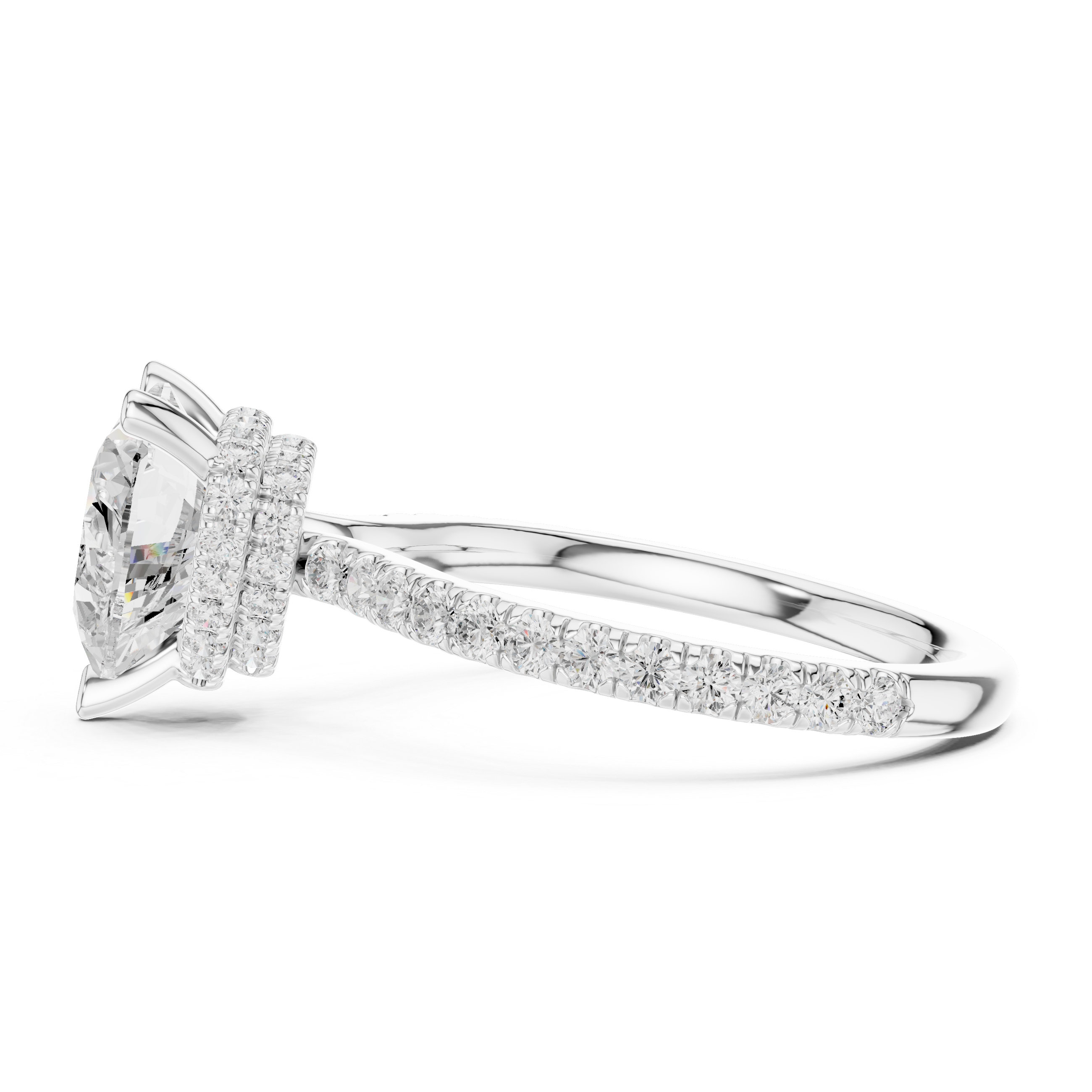 Heart Cut Hidden Halo Engagement Ring with Pavé Diamond Band
