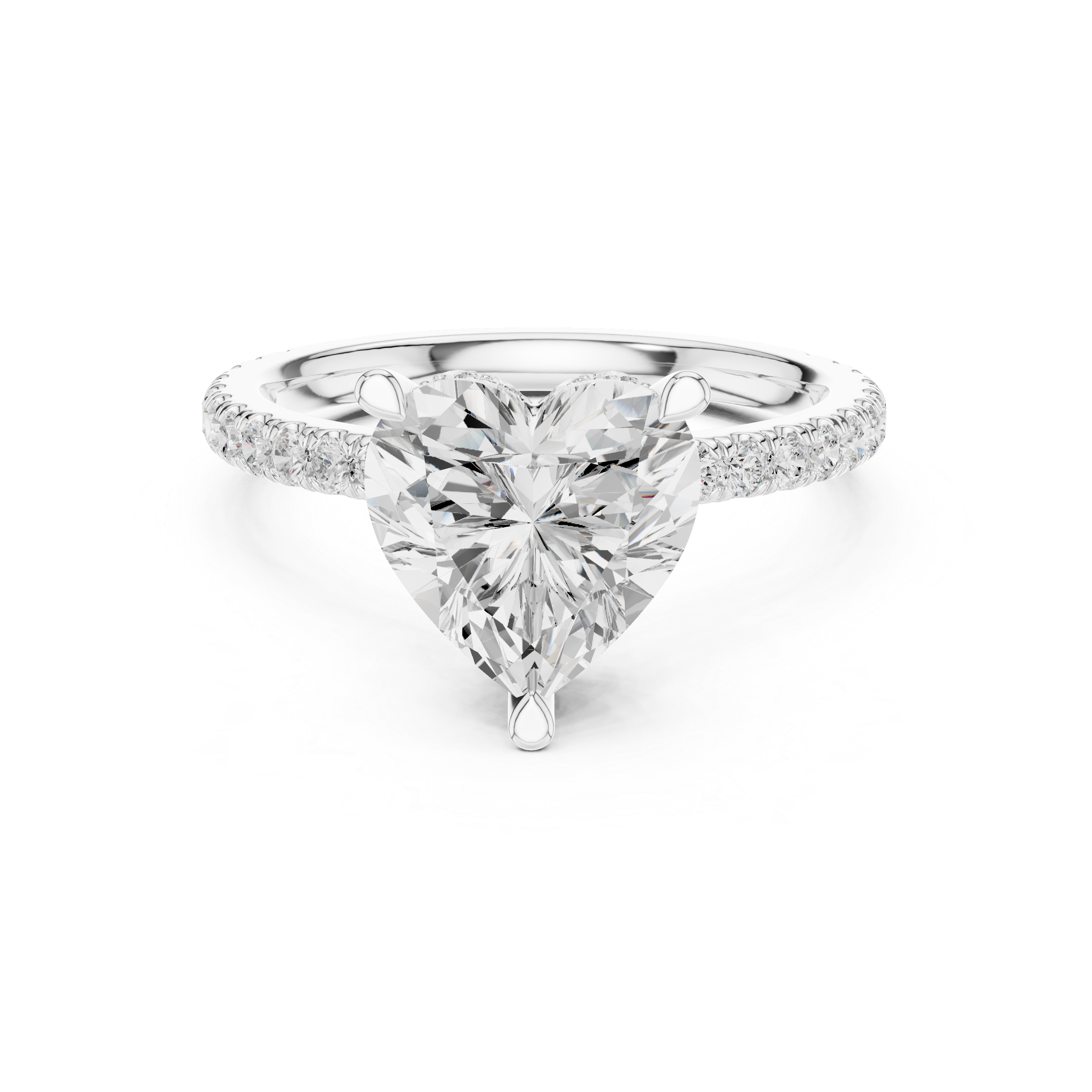 Heart Cut Hidden Halo Engagement Ring with Pavé Diamond Band