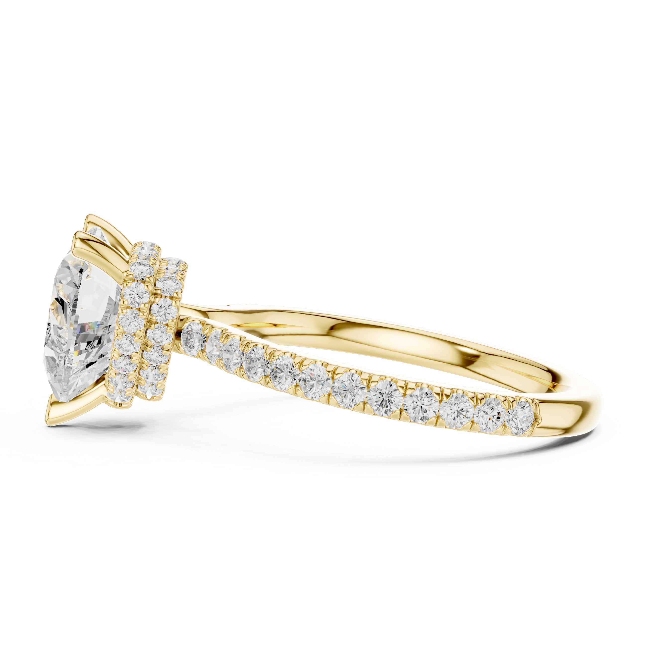 Heart Cut Hidden Halo Engagement Ring with Pavé Diamond Band