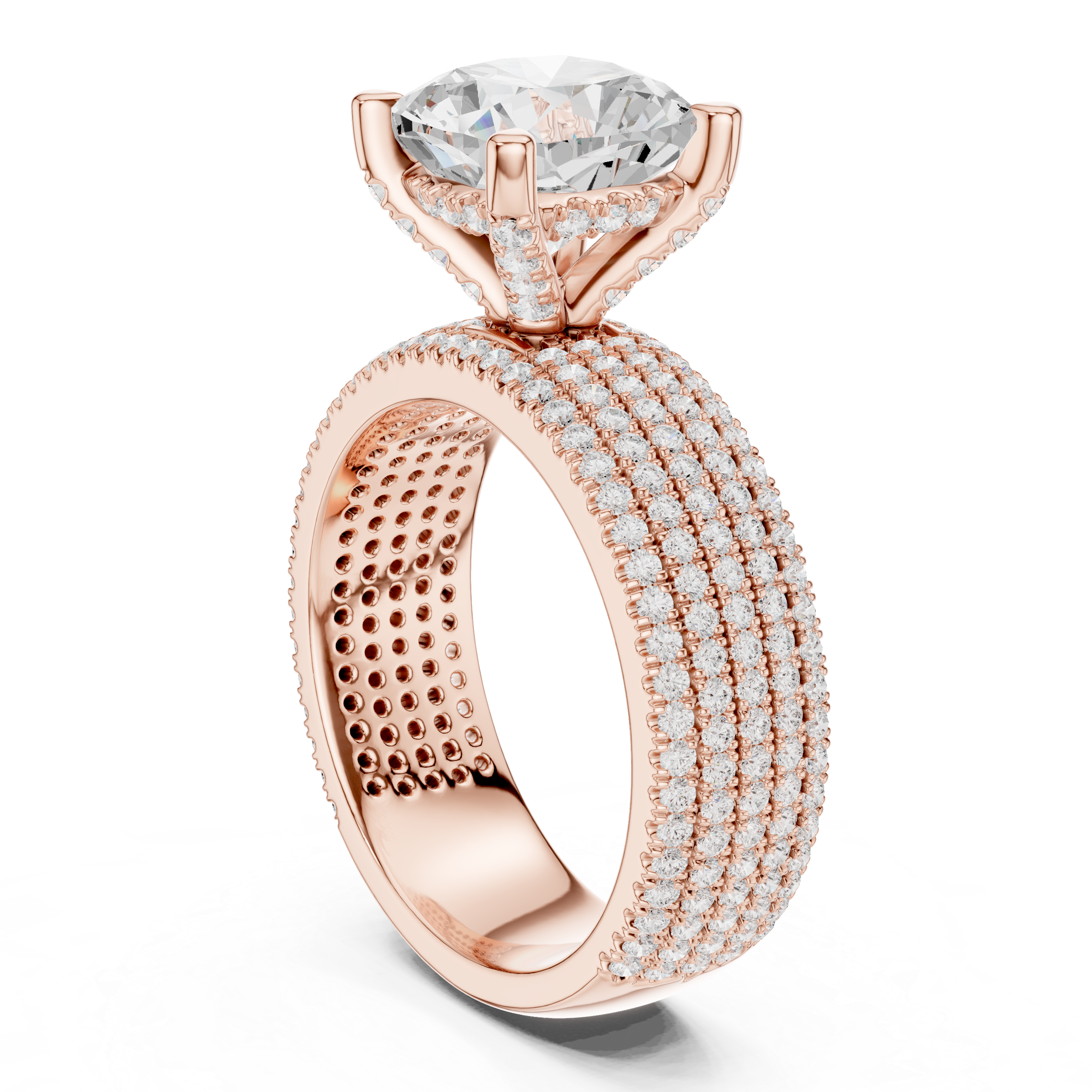 Luxury Cushion Cut Engagement Ring with Five-Row Pavé Diamond Band