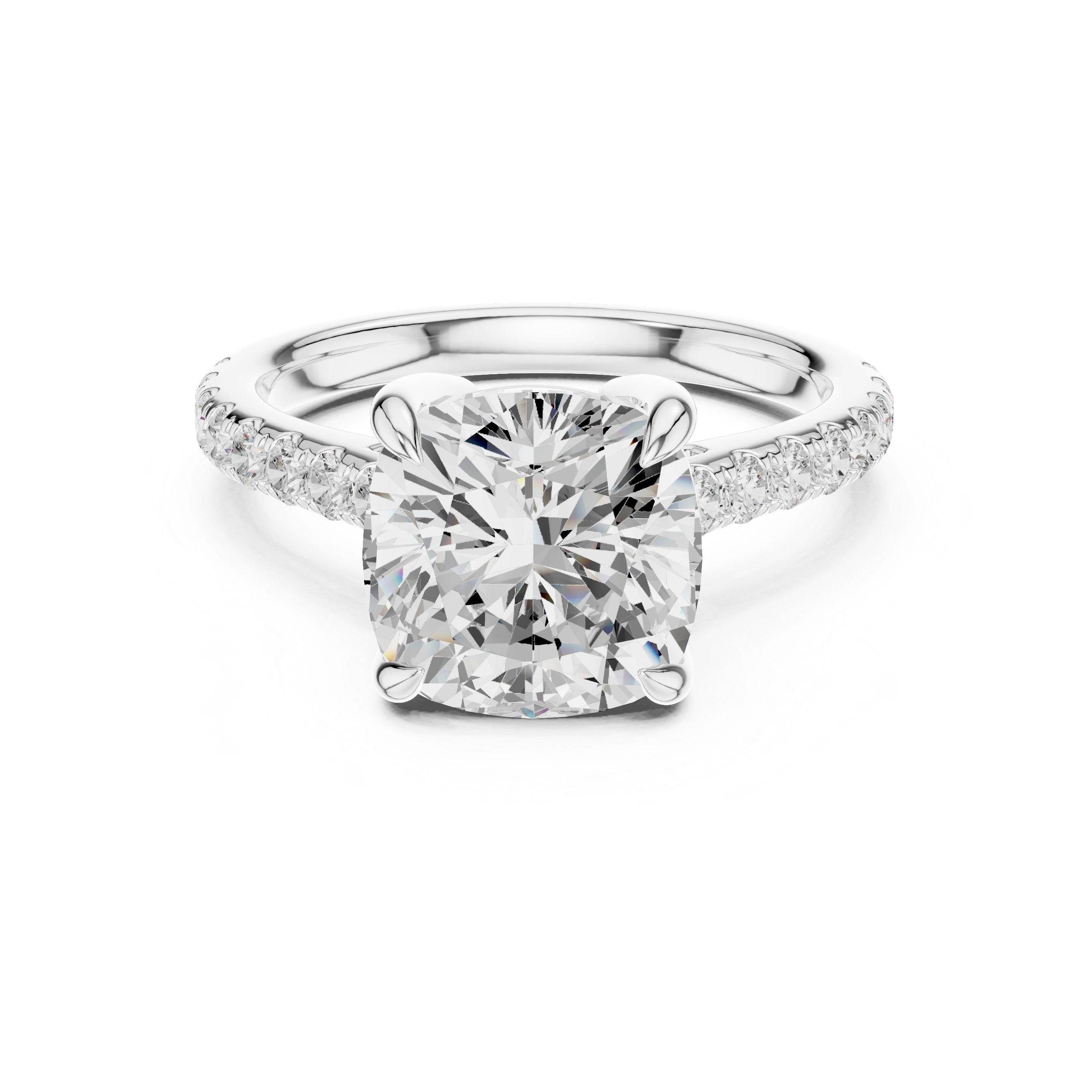 Cushion Cut Hidden Halo Engagement Ring with Pavé Diamond Band