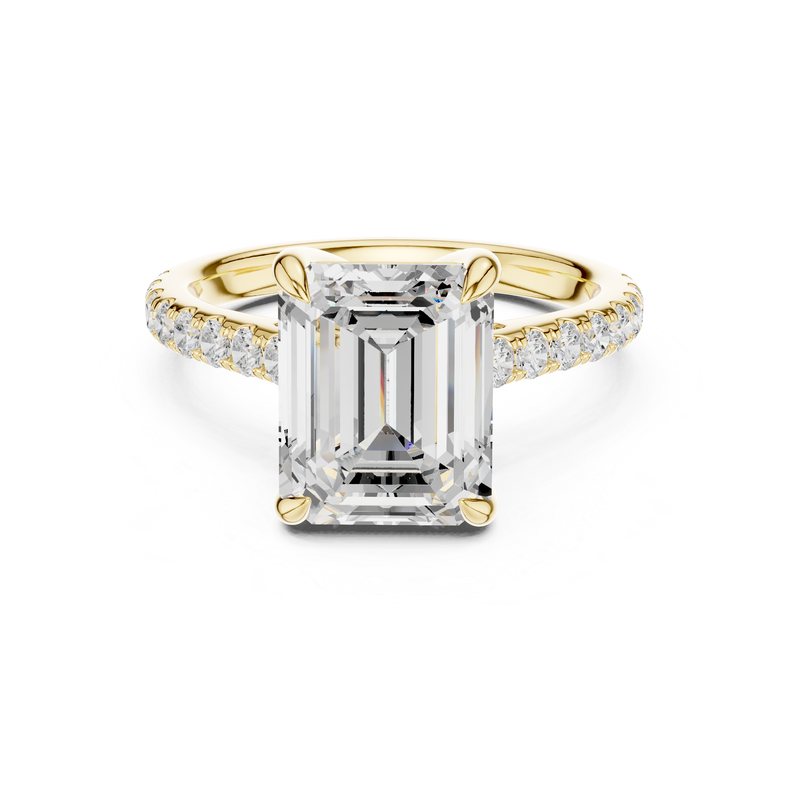 Emerald Cut Hidden Halo Engagement Ring with Pavé Diamond Band
