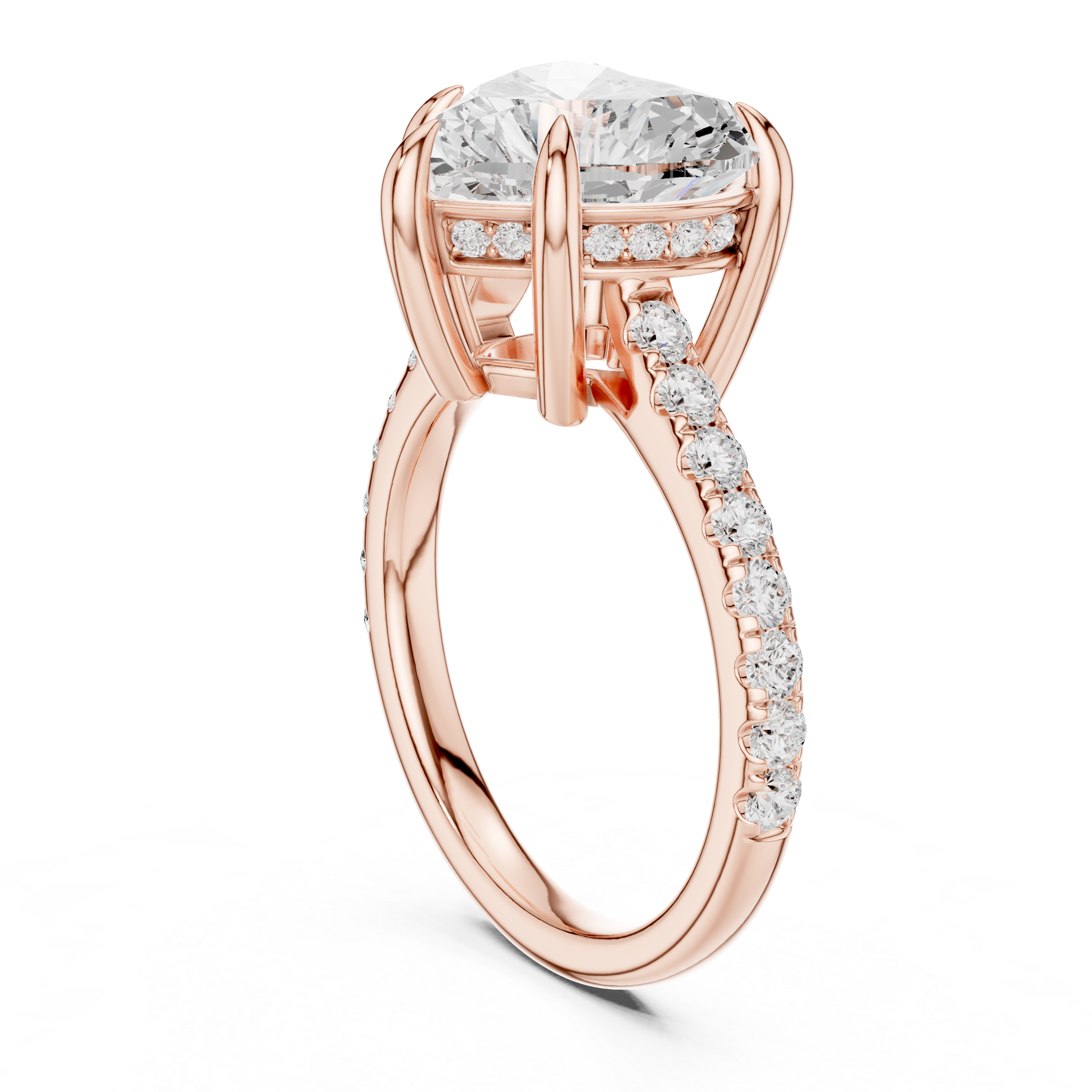 Heart Cut Hidden Halo Engagement Ring with Pavé Diamond Band