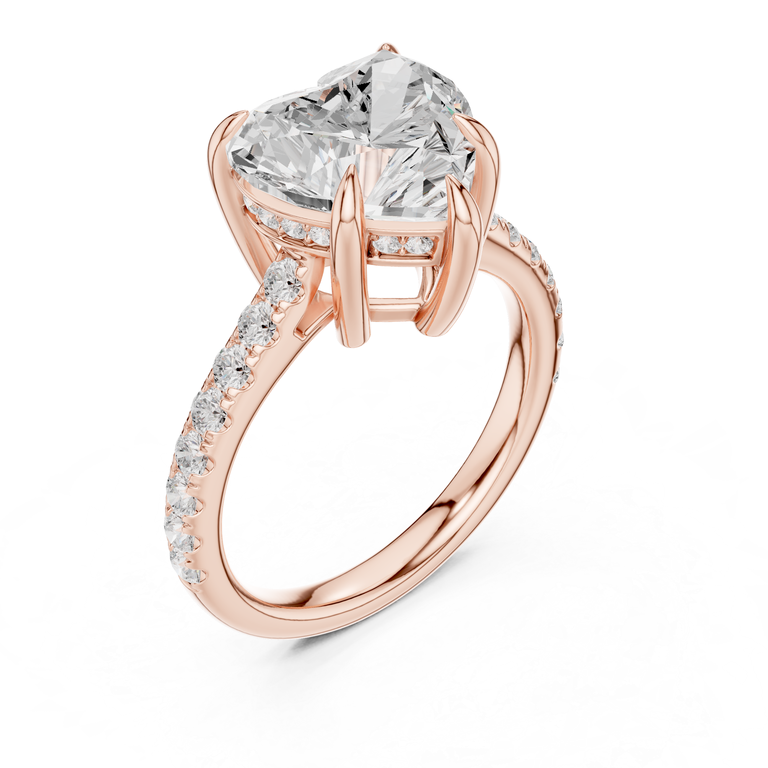 Heart Cut Hidden Halo Engagement Ring with Pavé Diamond Band