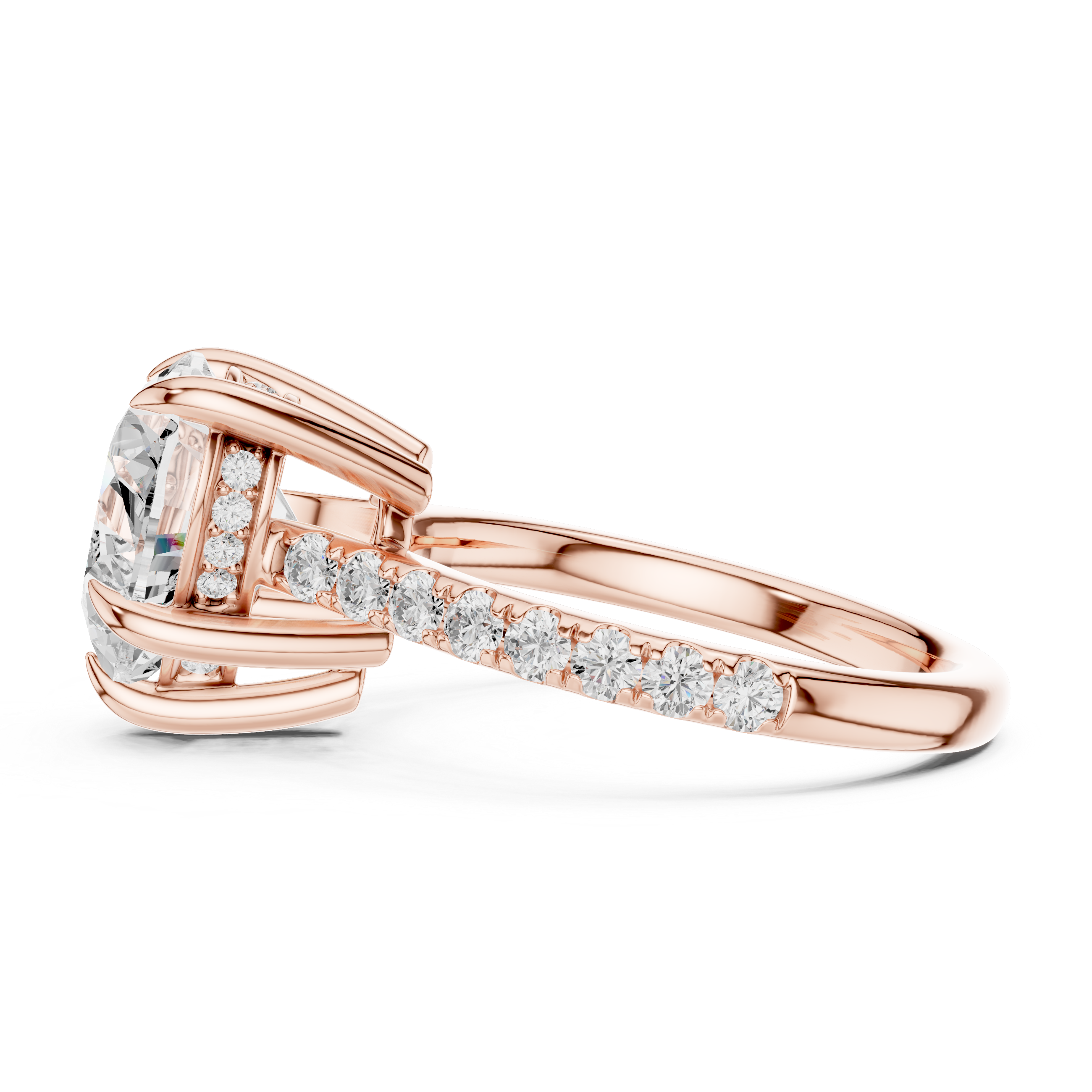 Heart Cut Hidden Halo Engagement Ring with Pavé Diamond Band