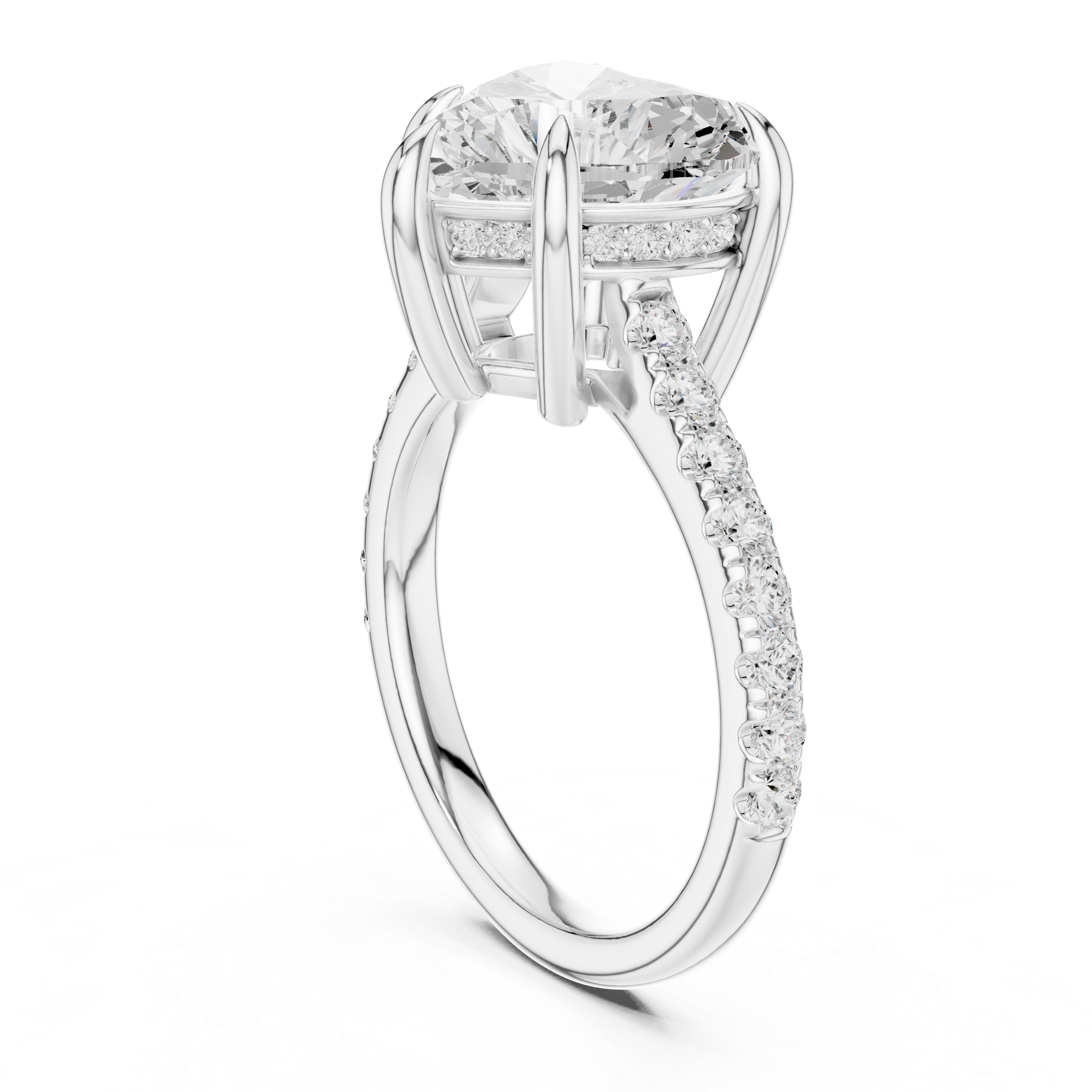 Heart Cut Hidden Halo Engagement Ring with Pavé Diamond Band