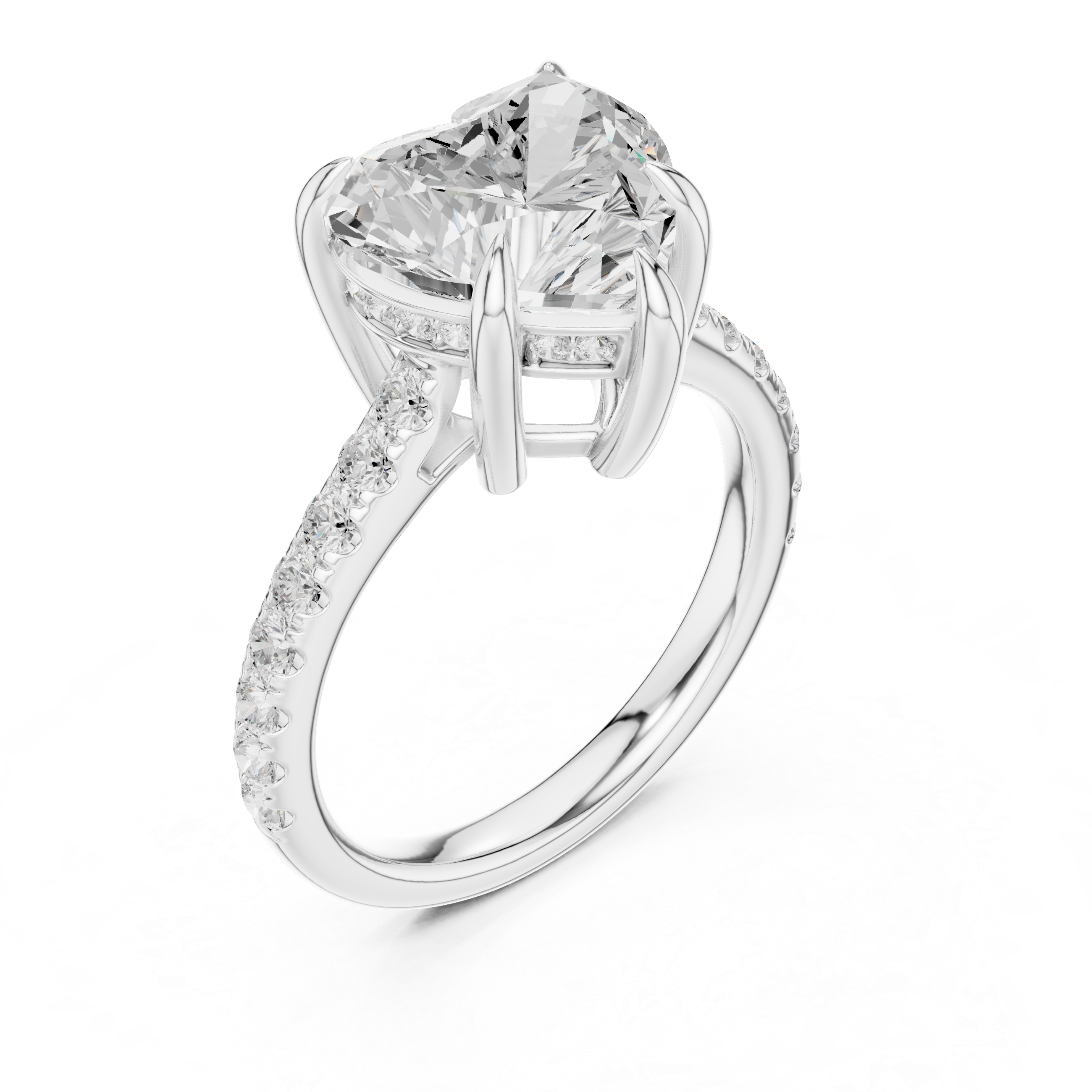 Heart Cut Hidden Halo Engagement Ring with Pavé Diamond Band