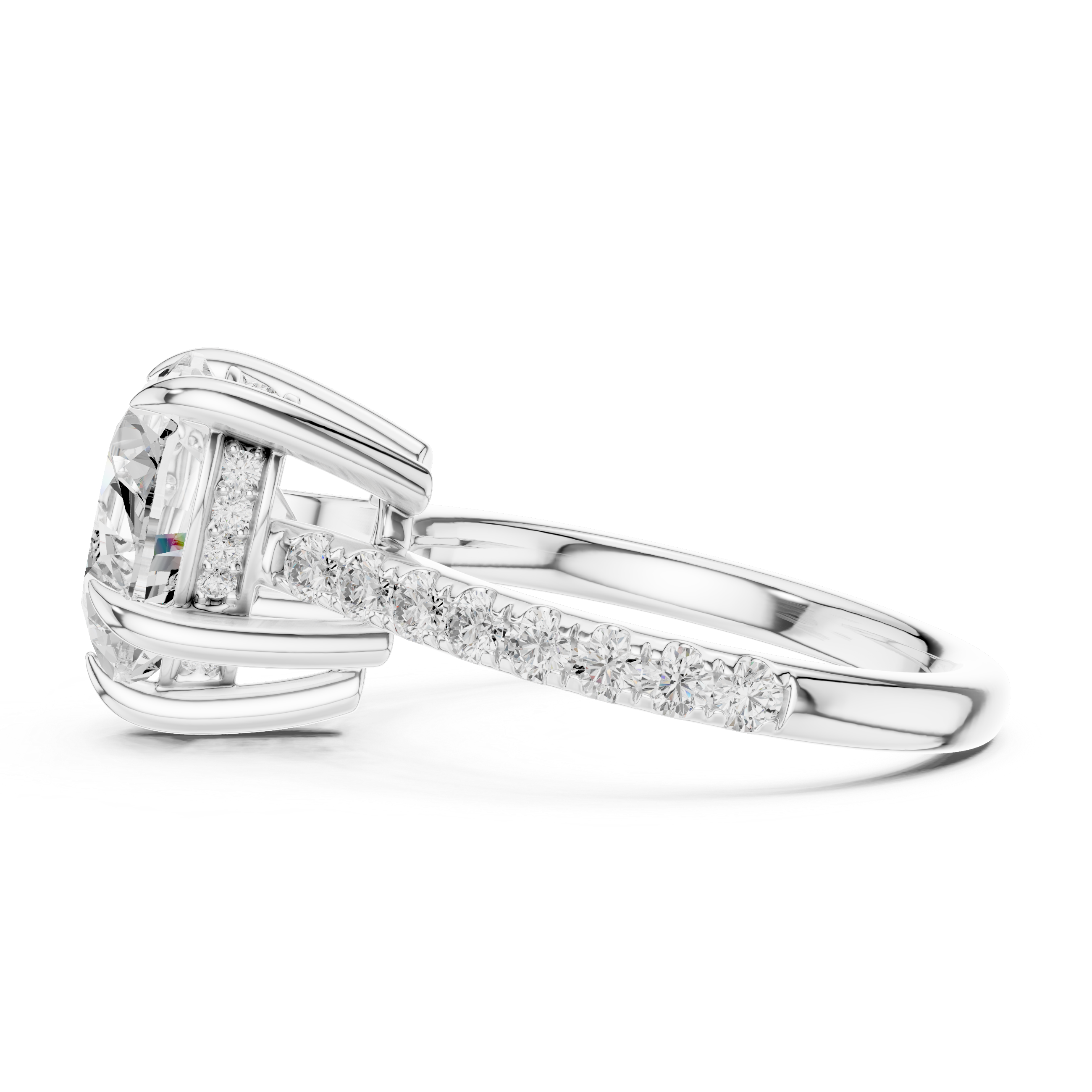 Heart Cut Hidden Halo Engagement Ring with Pavé Diamond Band
