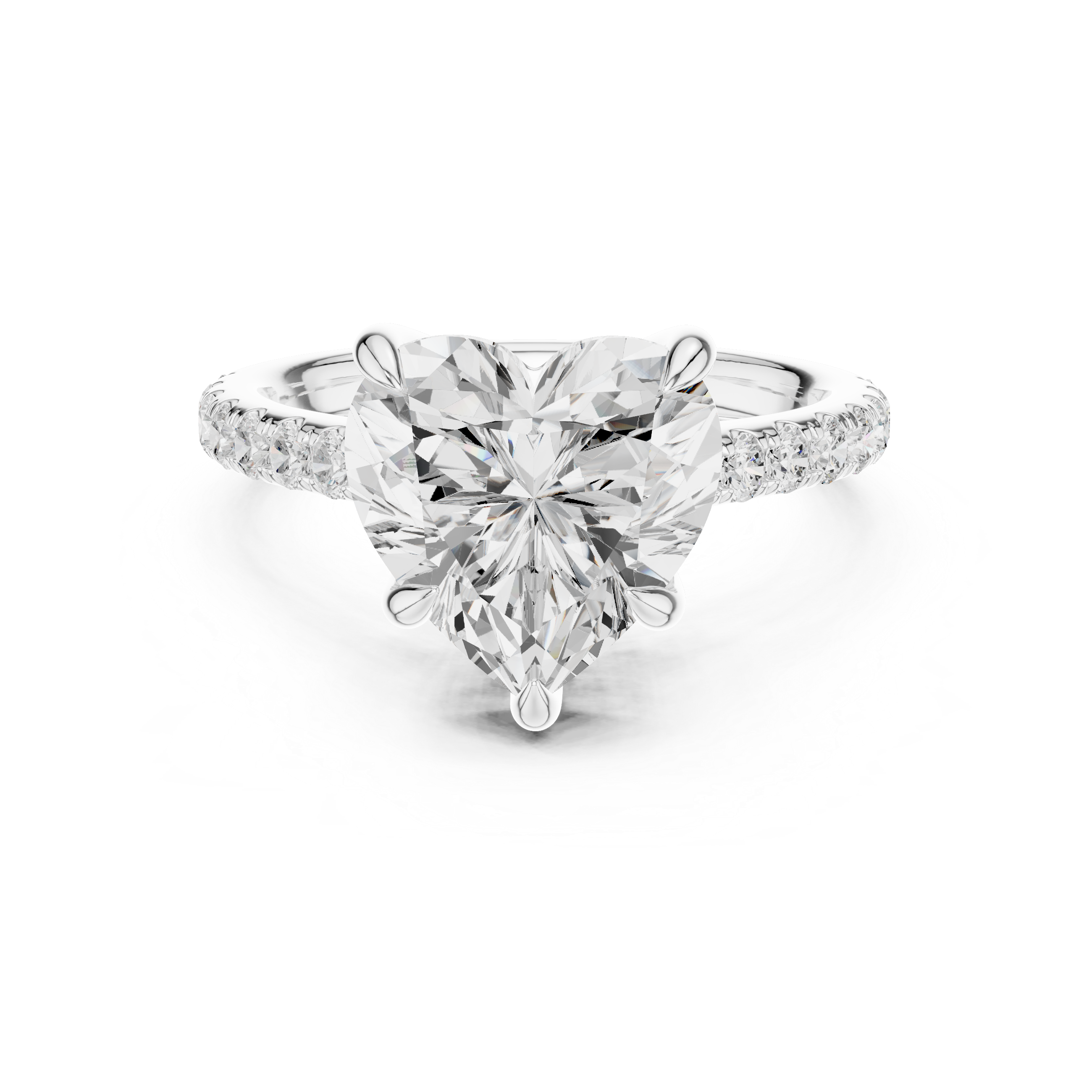 Heart Cut Hidden Halo Engagement Ring with Pavé Diamond Band