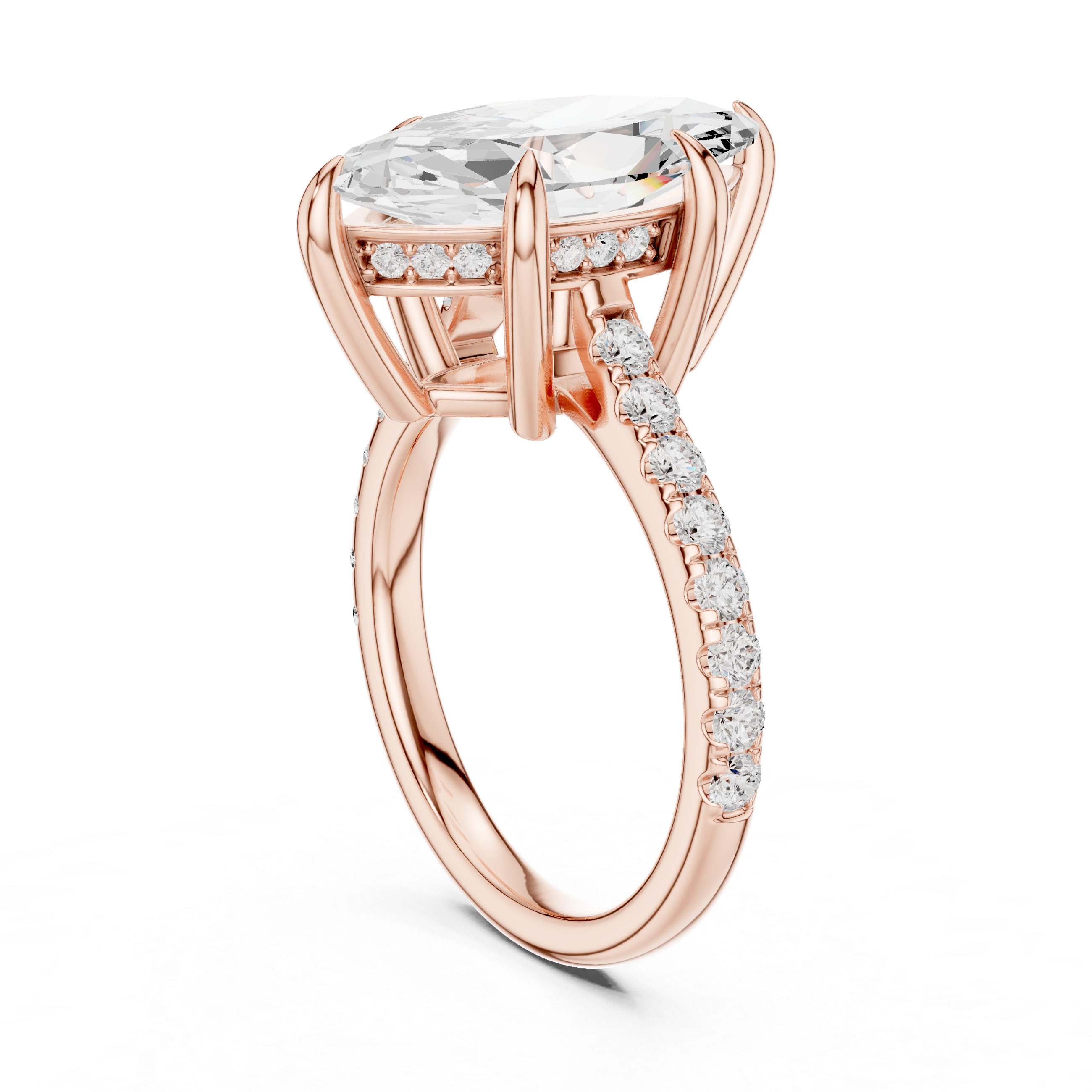 Marquise Cut Hidden Halo Engagement Ring with Pavé Diamond Band