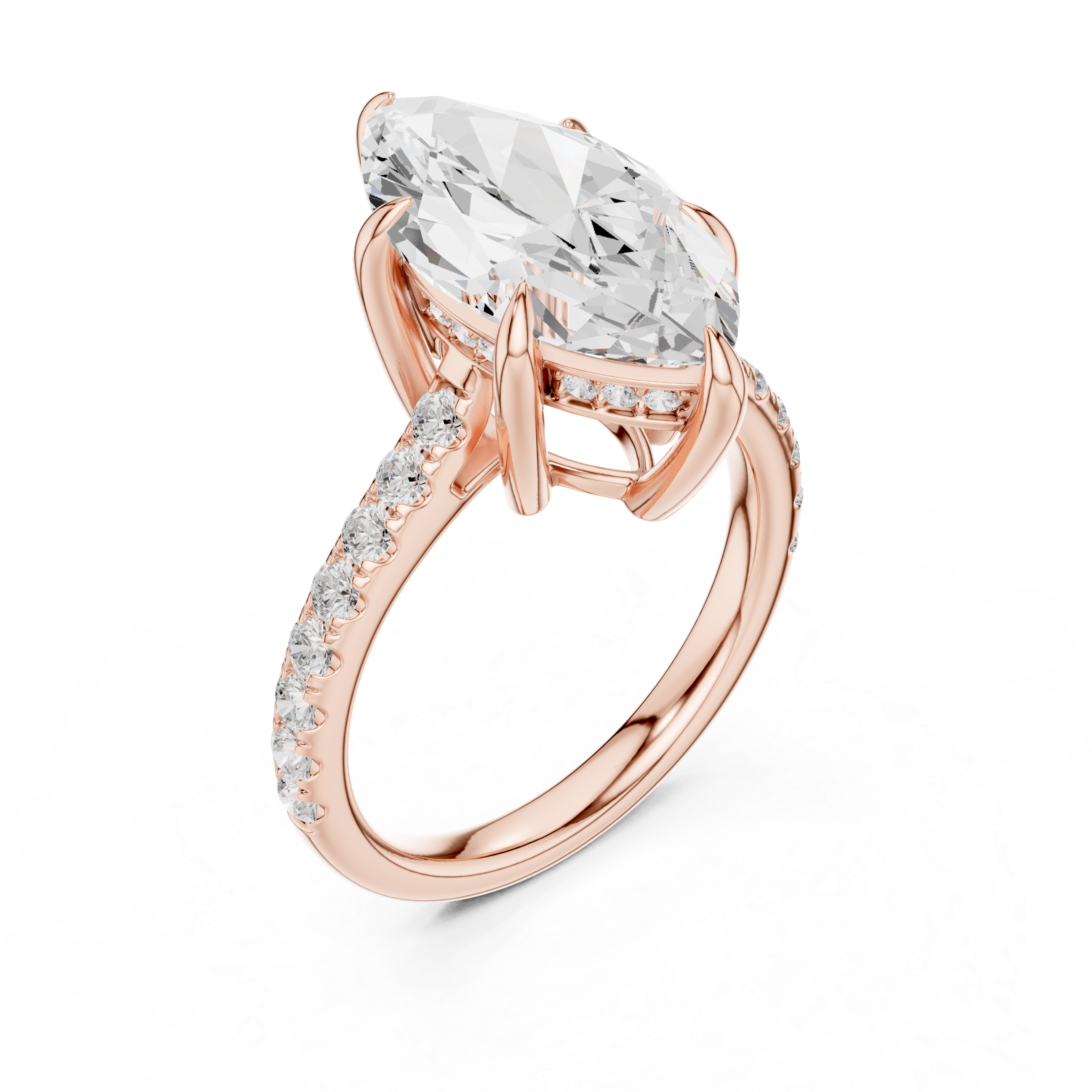 Marquise Cut Hidden Halo Engagement Ring with Pavé Diamond Band