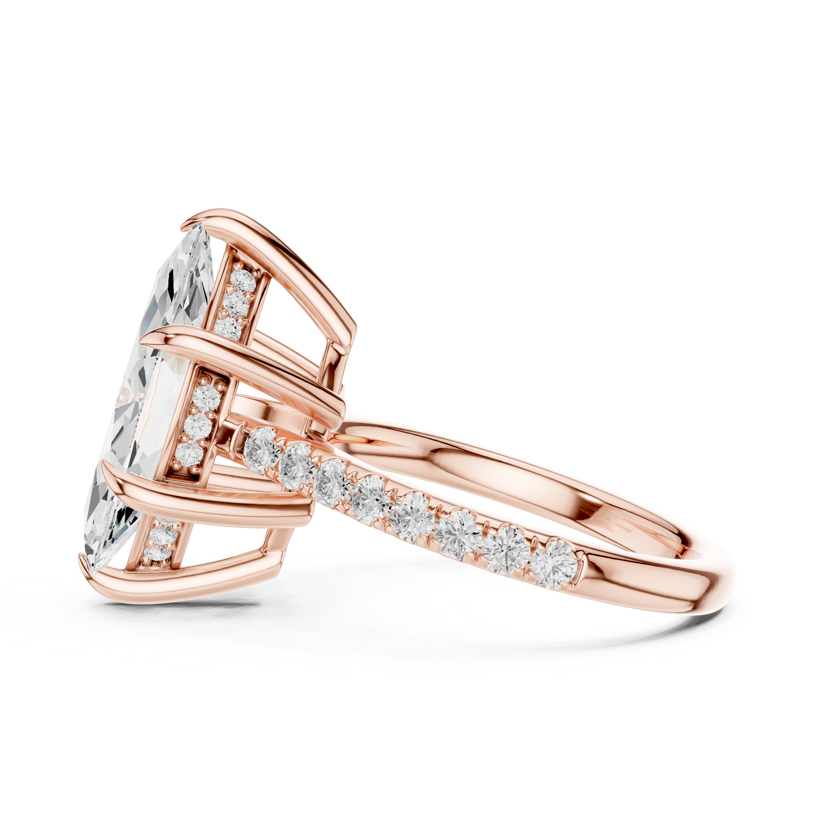 Marquise Cut Hidden Halo Engagement Ring with Pavé Diamond Band