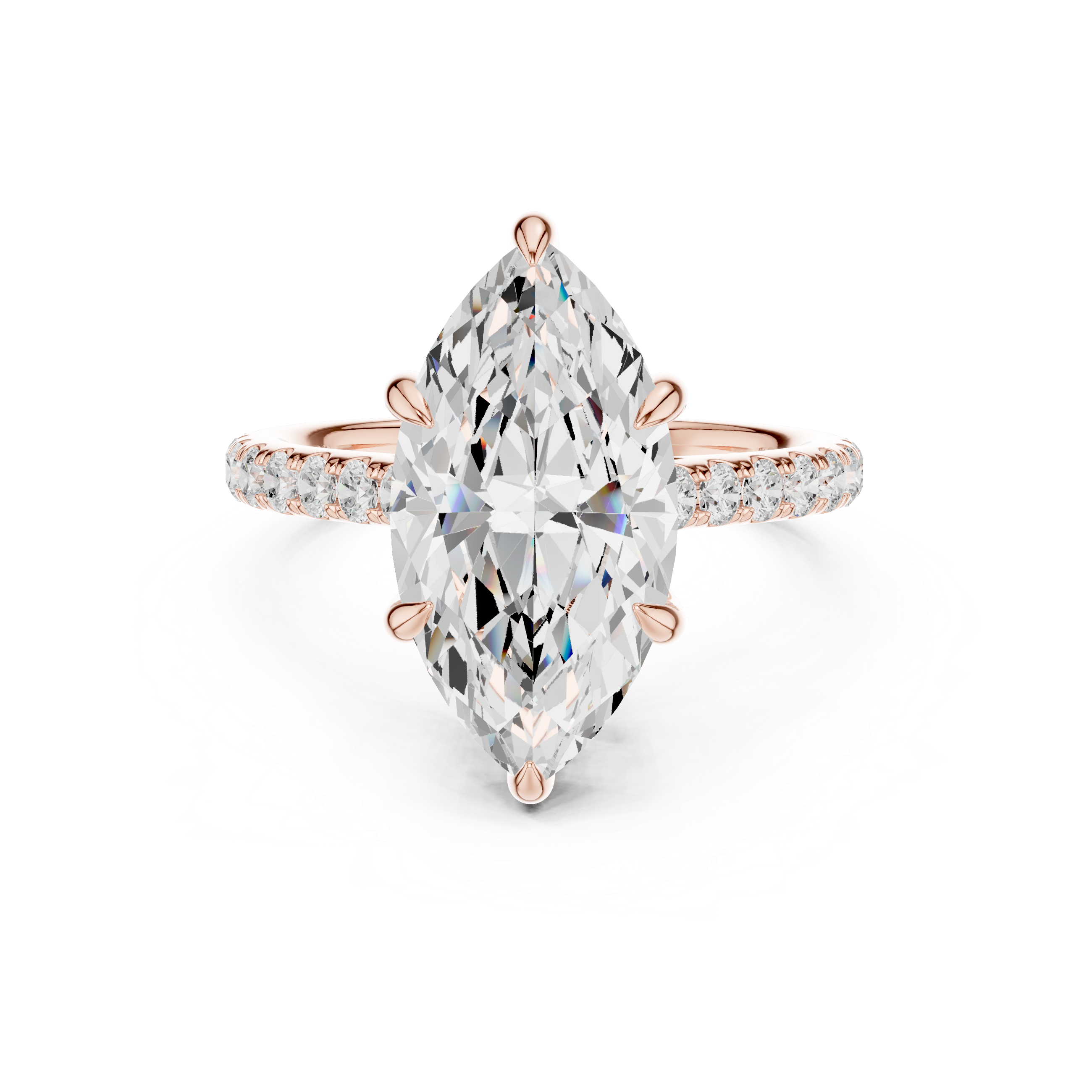 Marquise Cut Hidden Halo Engagement Ring with Pavé Diamond Band
