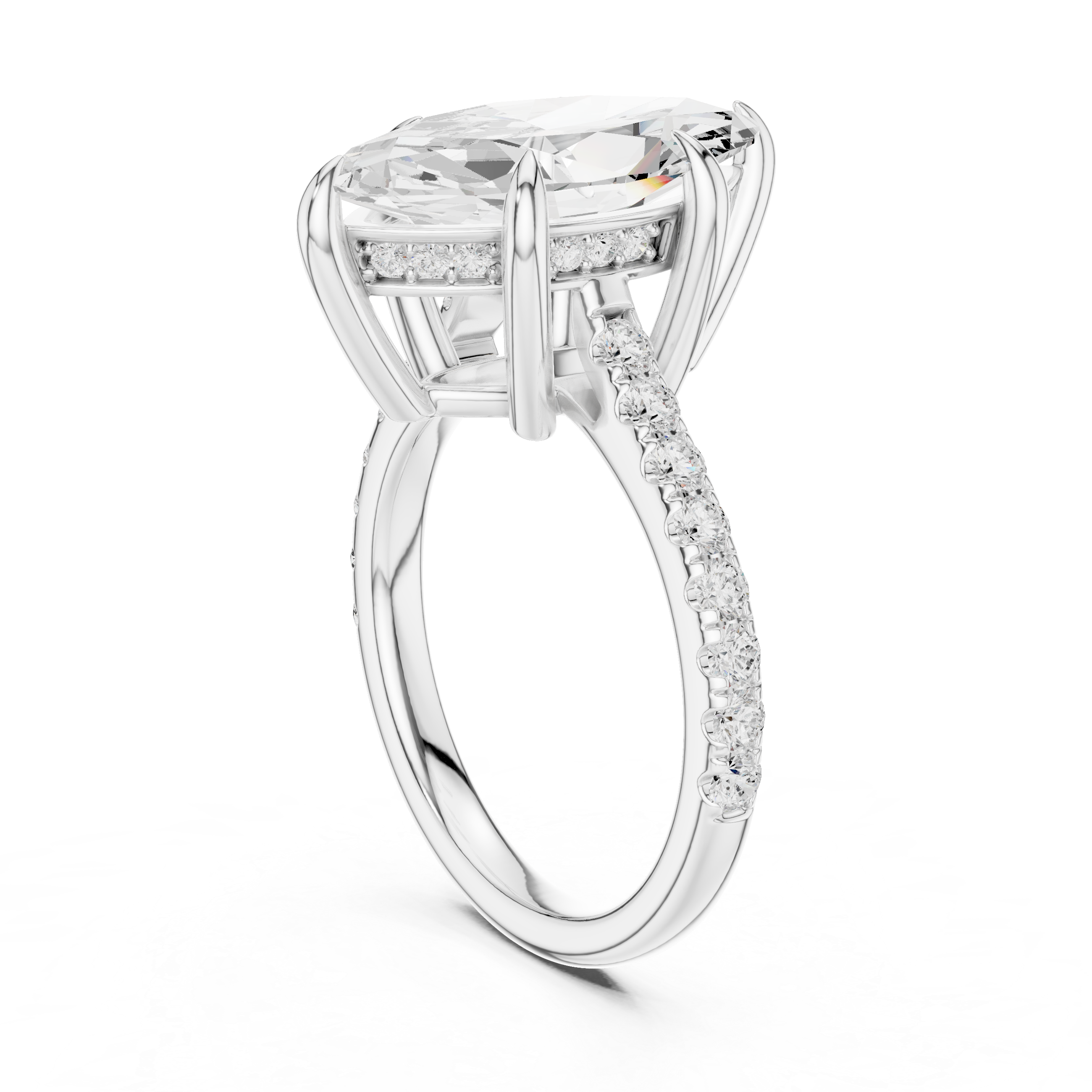 Marquise Cut Hidden Halo Engagement Ring with Pavé Diamond Band