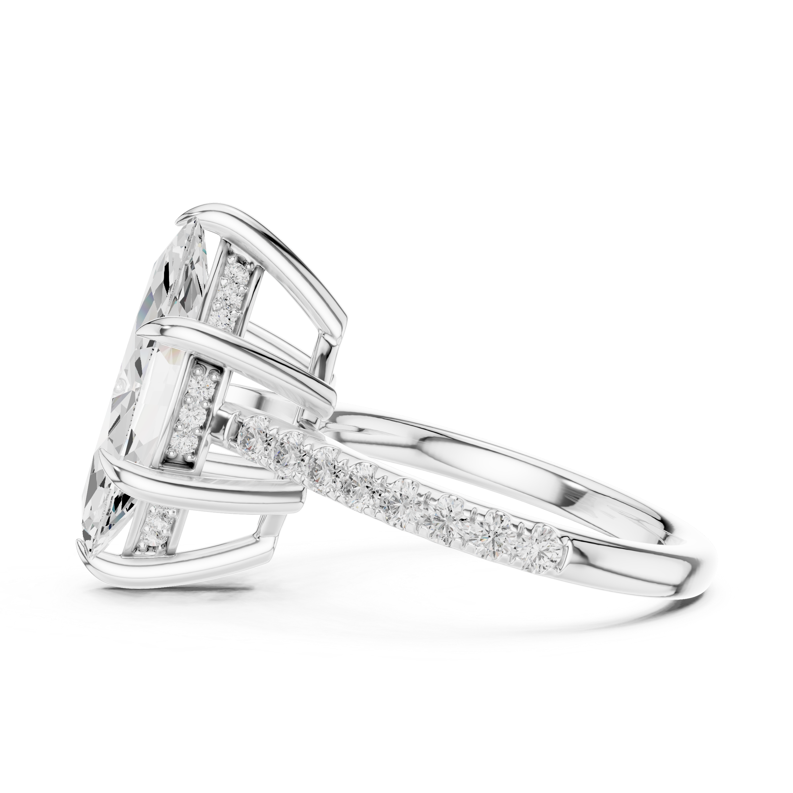 Marquise Cut Hidden Halo Engagement Ring with Pavé Diamond Band