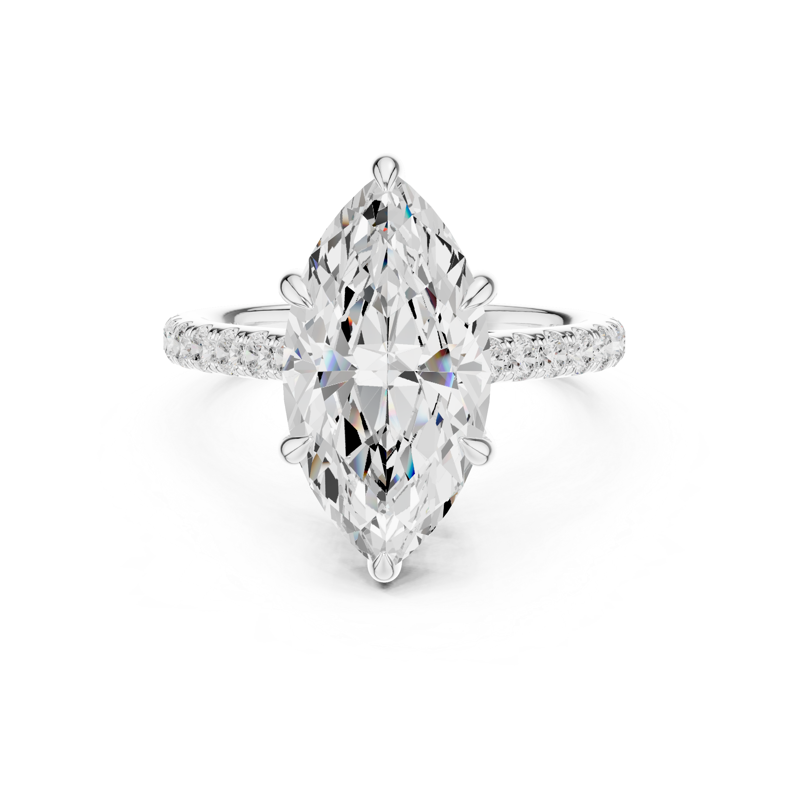 Marquise Cut Hidden Halo Engagement Ring with Pavé Diamond Band