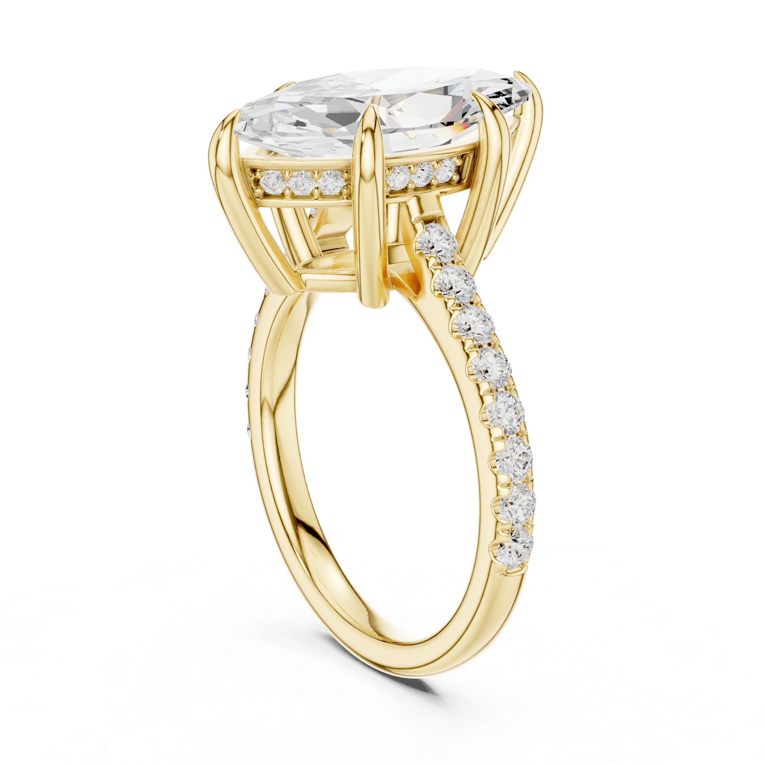 Marquise Cut Hidden Halo Engagement Ring with Pavé Diamond Band