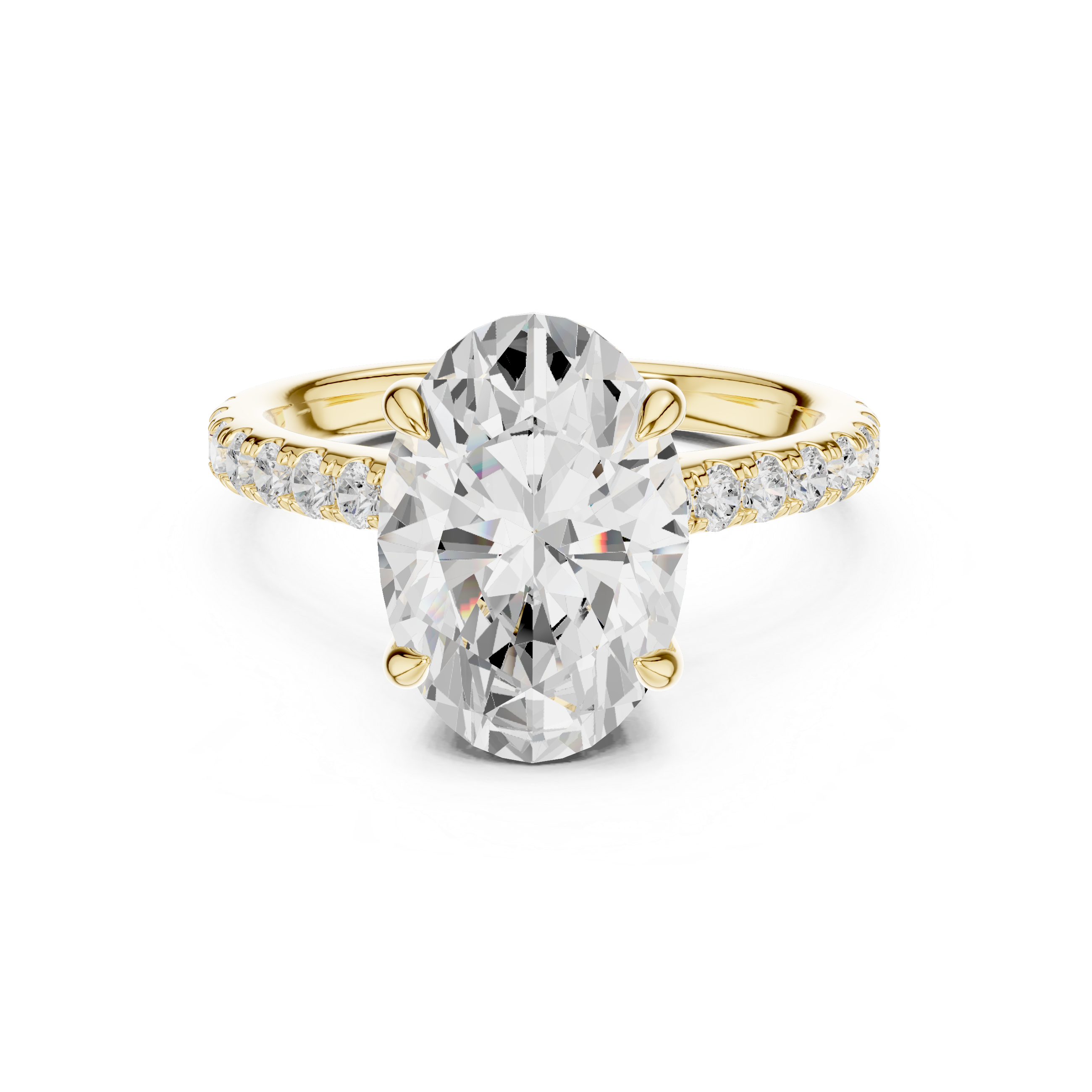 Oval Cut Solitaire Engagement Ring with Hidden Halo and Pavé Diamond Band
