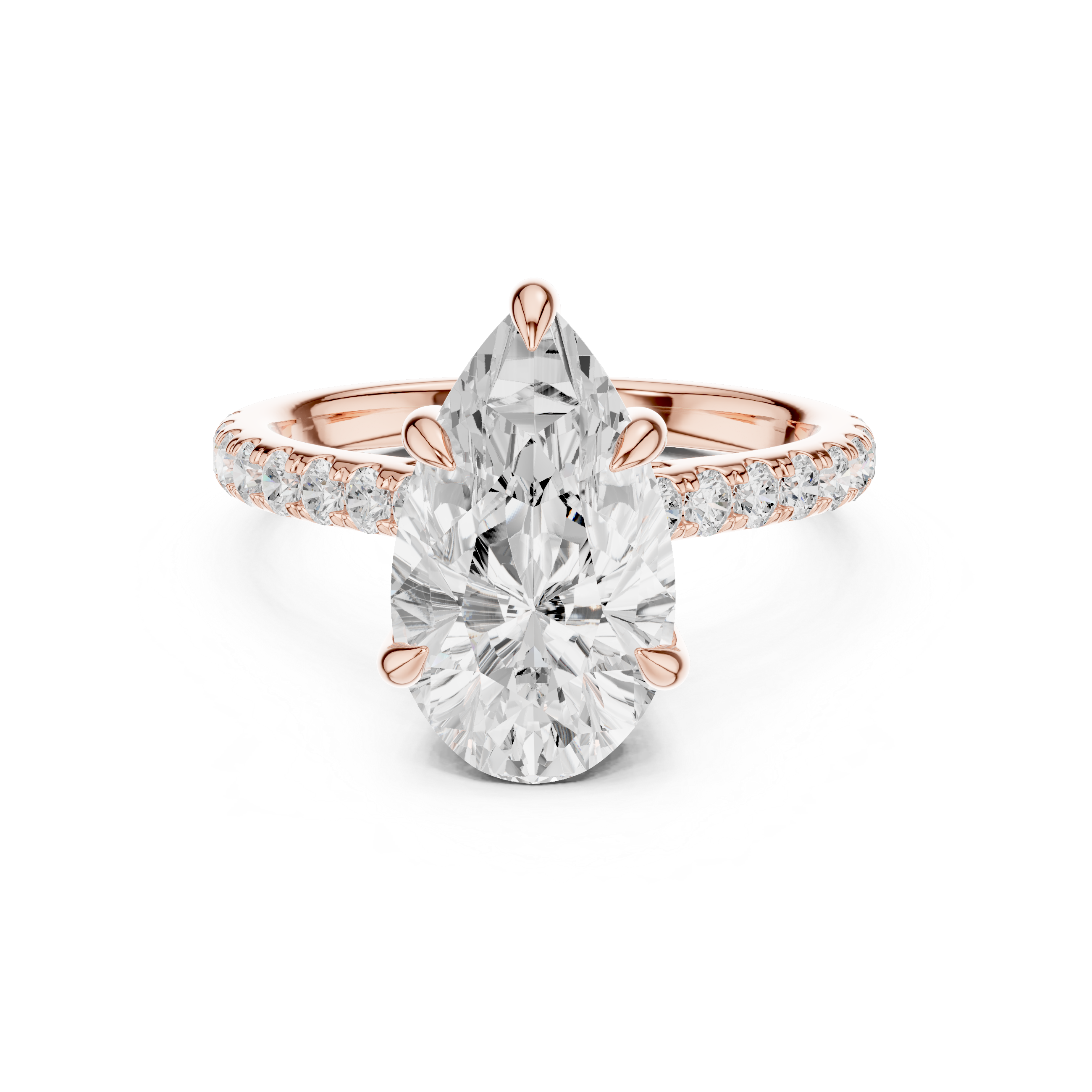 Pear Cut Solitaire Engagement Ring with Hidden Halo and Pavé Diamond Band