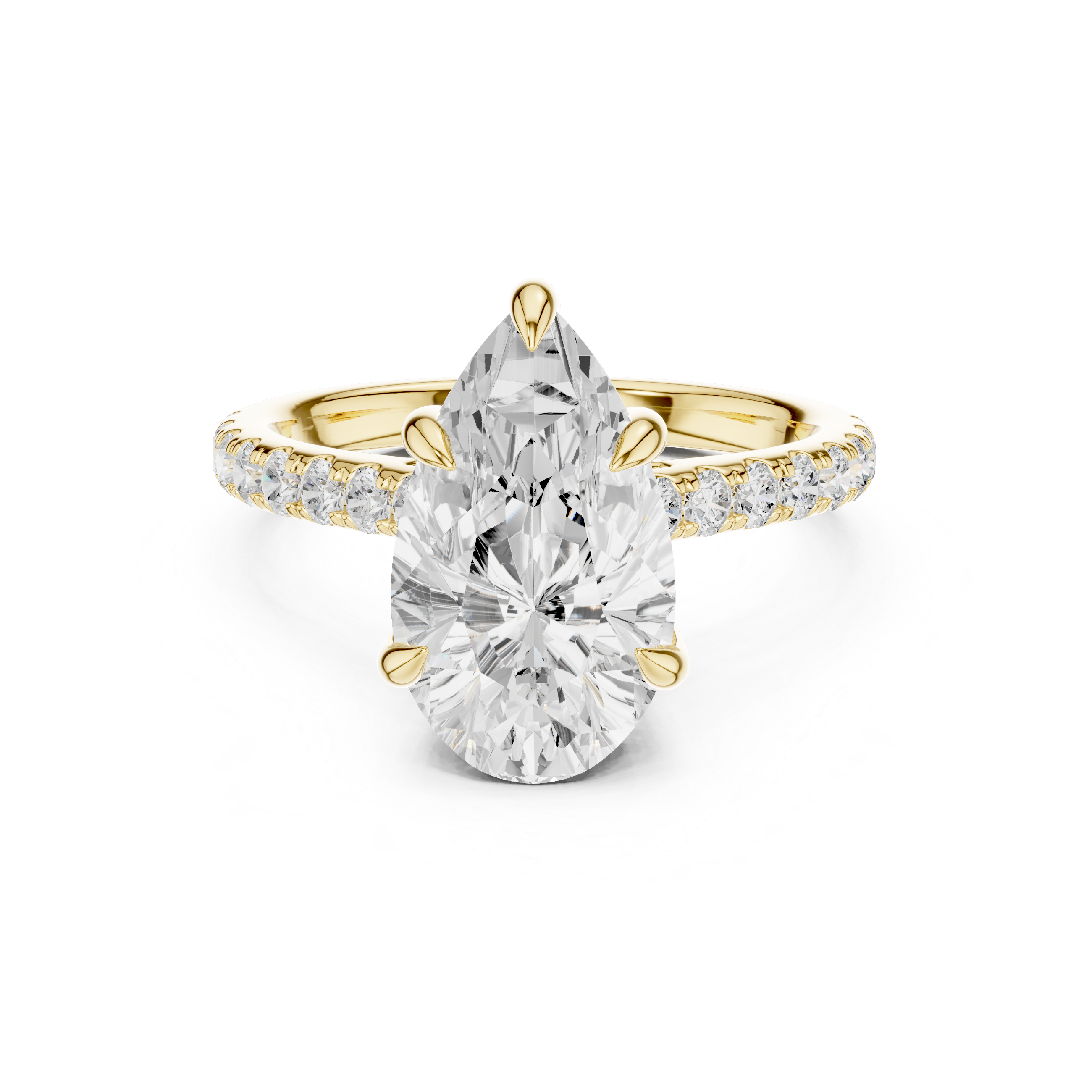 Pear Cut Solitaire Engagement Ring with Hidden Halo and Pavé Diamond Band