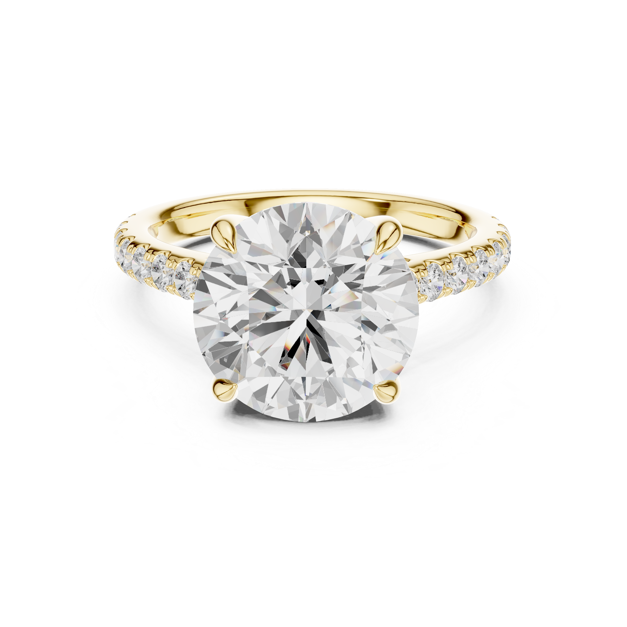 Round Brilliant Solitaire Engagement Ring with Hidden Halo and Pavé Band