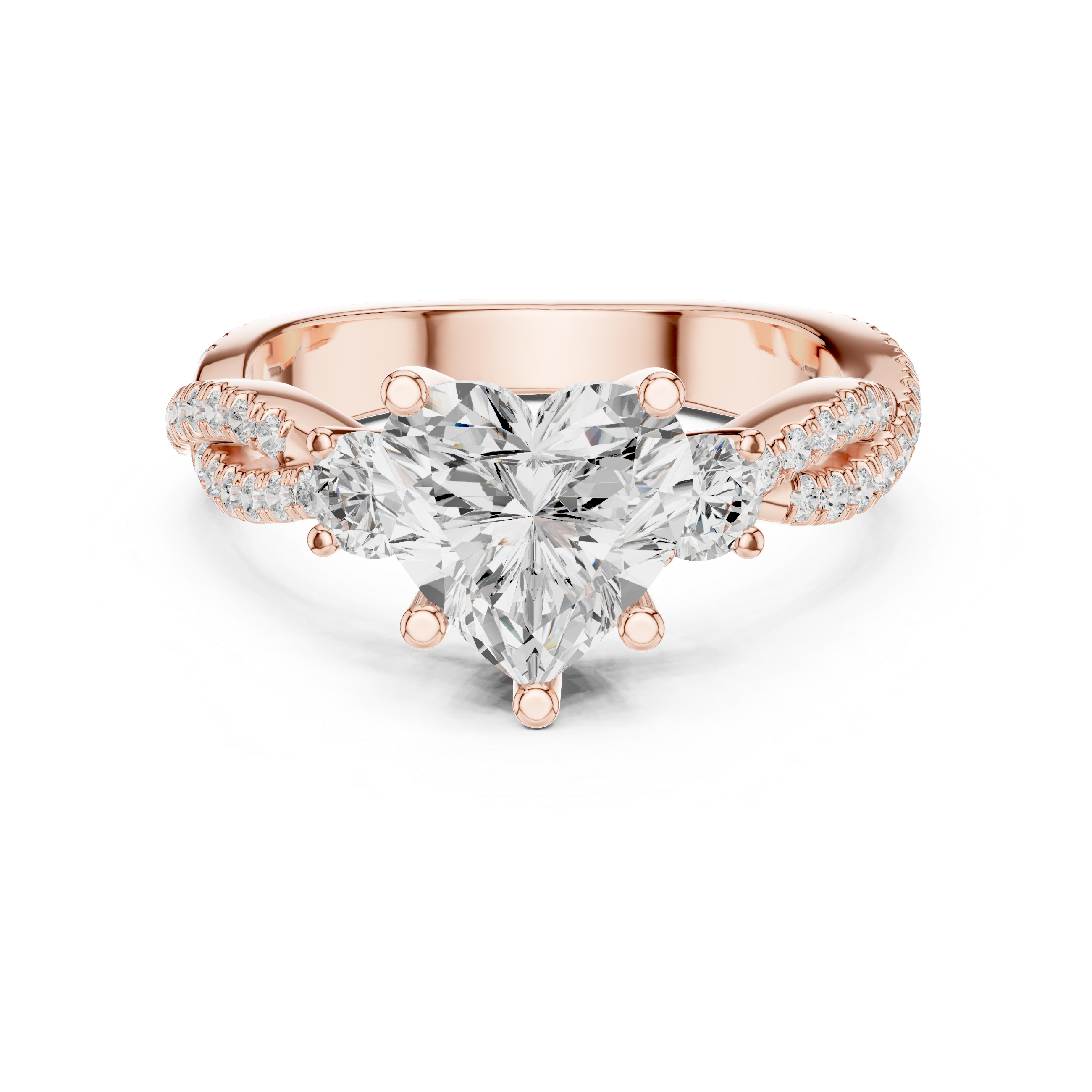 Heart Cut Twisted Pavé Three Stone Engagement Ring with Diamond Accents