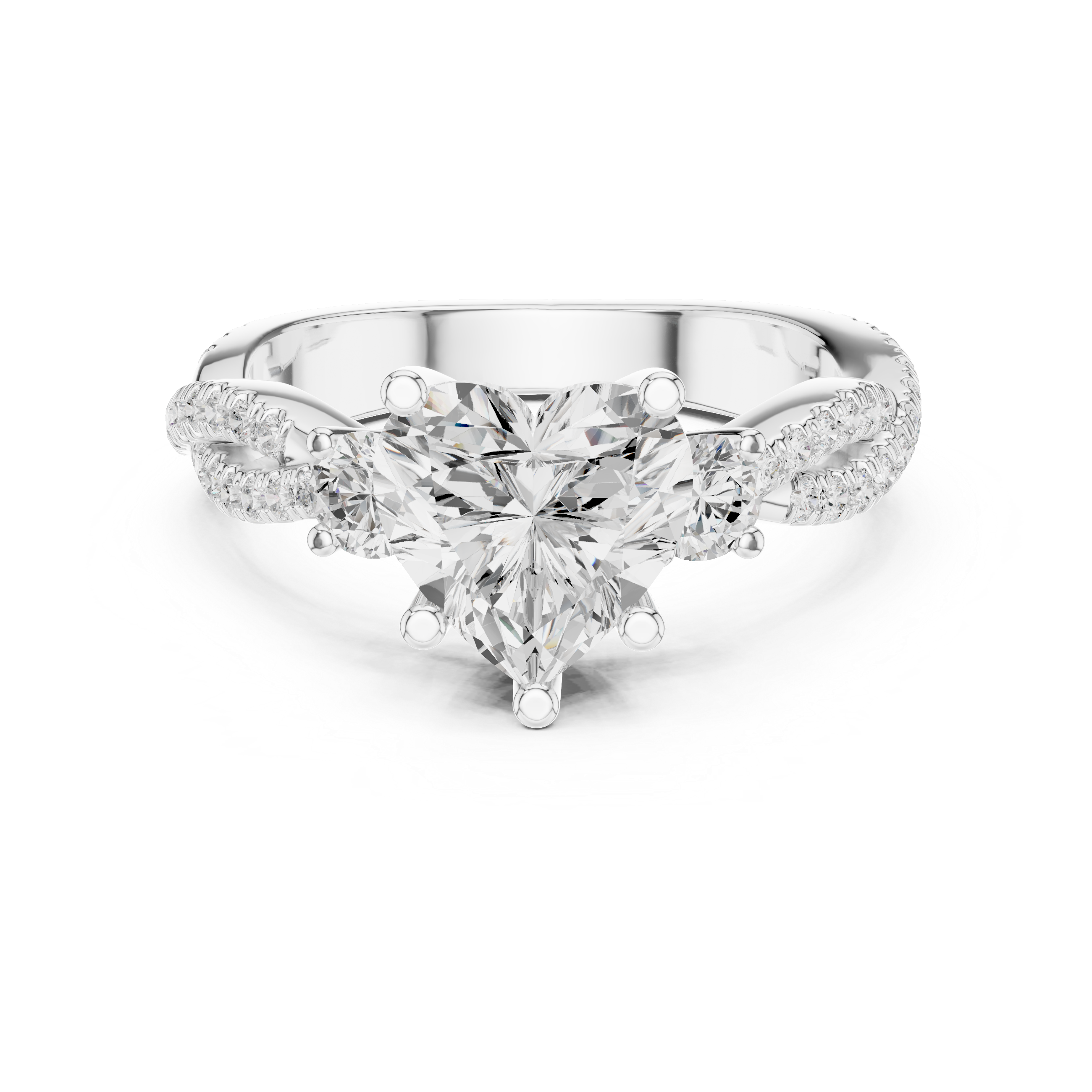 Heart Cut Twisted Pavé Three Stone Engagement Ring with Diamond Accents