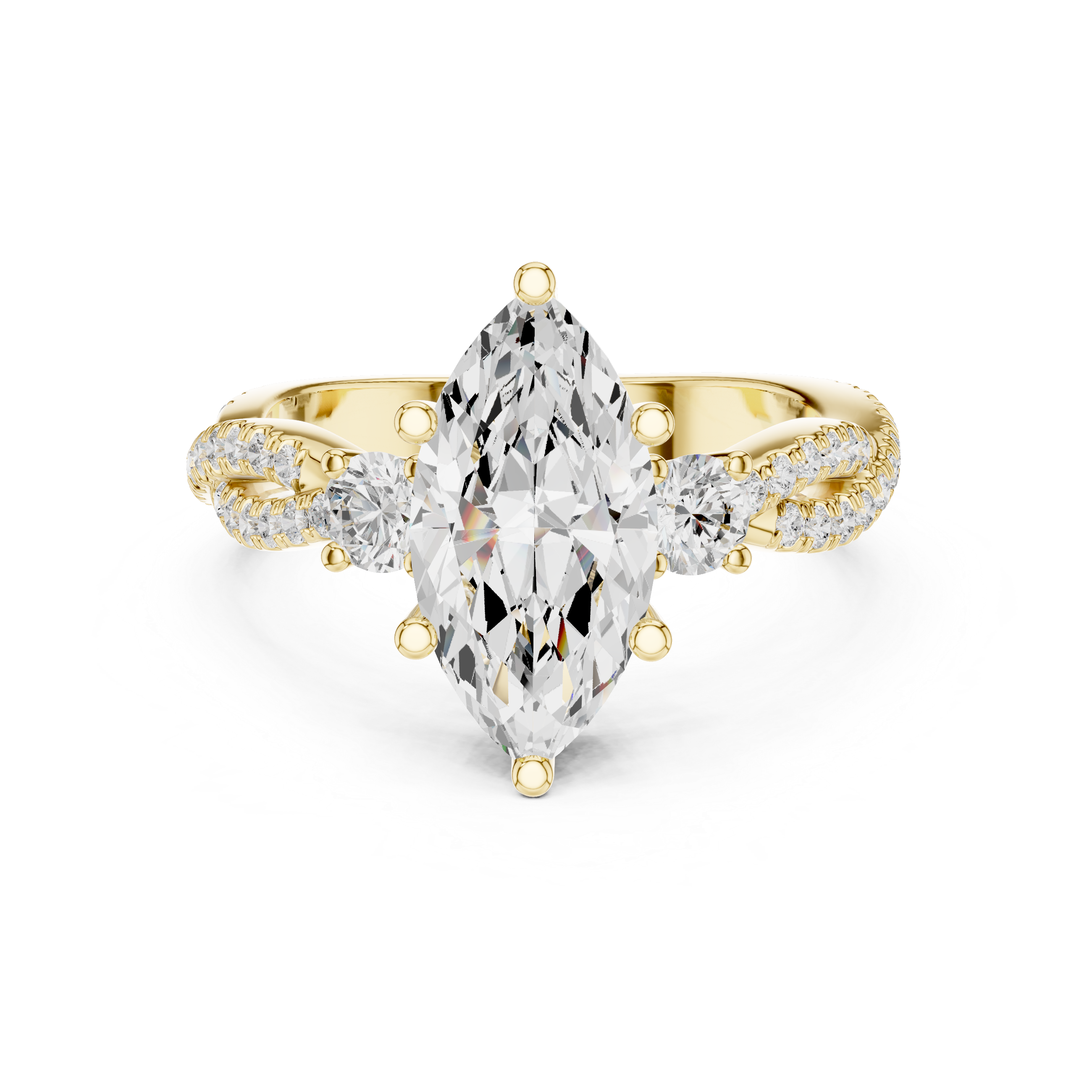 Marquise Cut Twisted Pavé Three Stone Engagement Ring with Diamond Accents