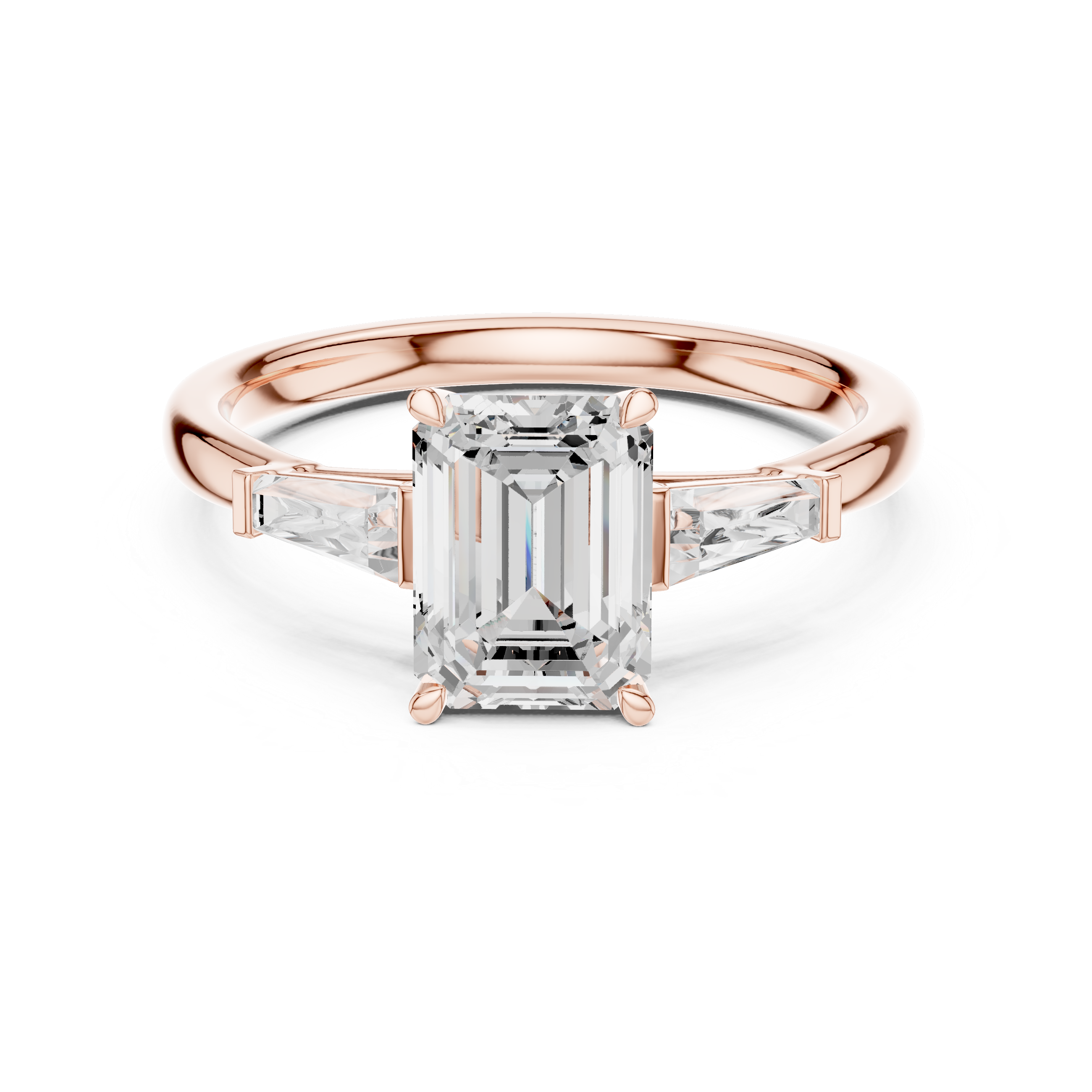Emerald Cut Three Stone Engagement Ring with Tapered Baguette Side Diamonds – Classic Minimalist Ring