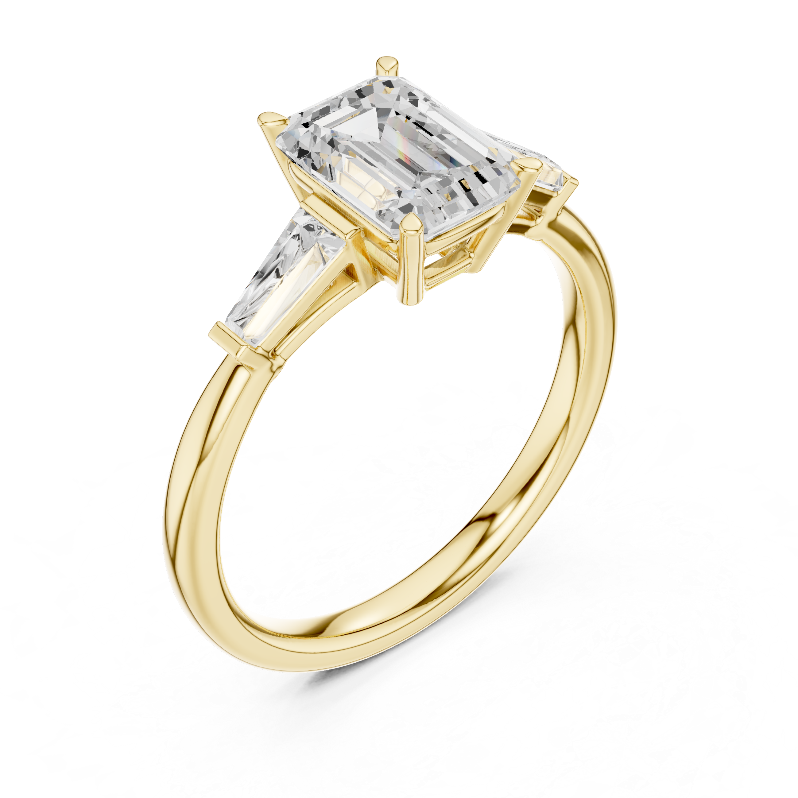 Emerald Cut Three Stone Engagement Ring with Tapered Baguette Side Diamonds – Classic Minimalist Ring
