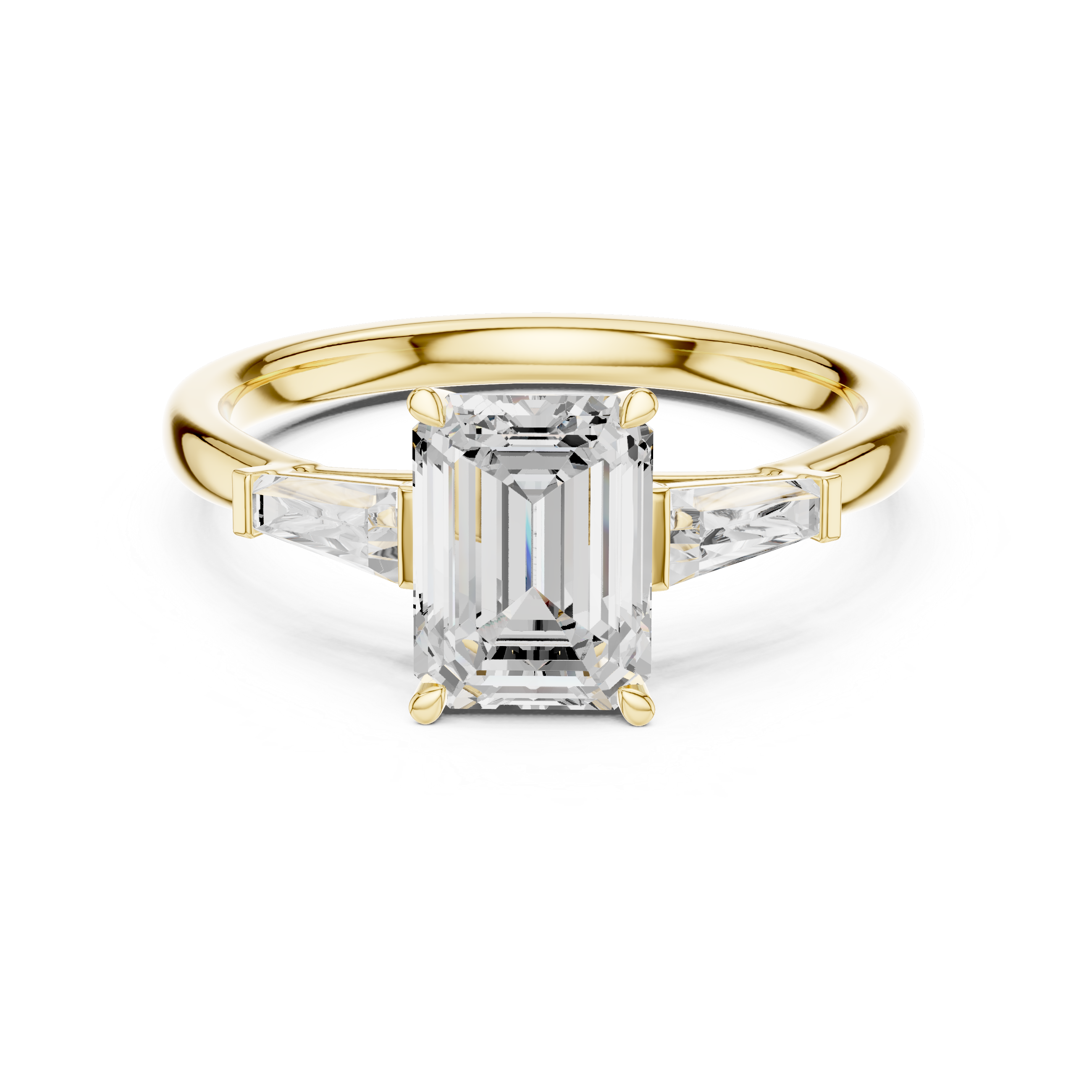 Emerald Cut Three Stone Engagement Ring with Tapered Baguette Side Diamonds – Classic Minimalist Ring