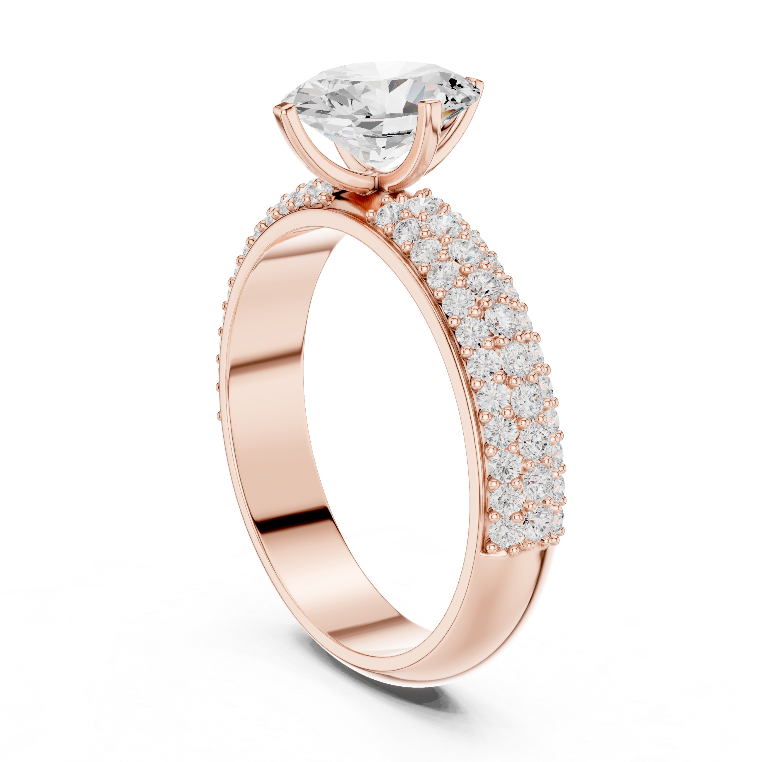 Oval Cut Pavé Engagement Ring – Triple Row Diamond Band Statement Ring