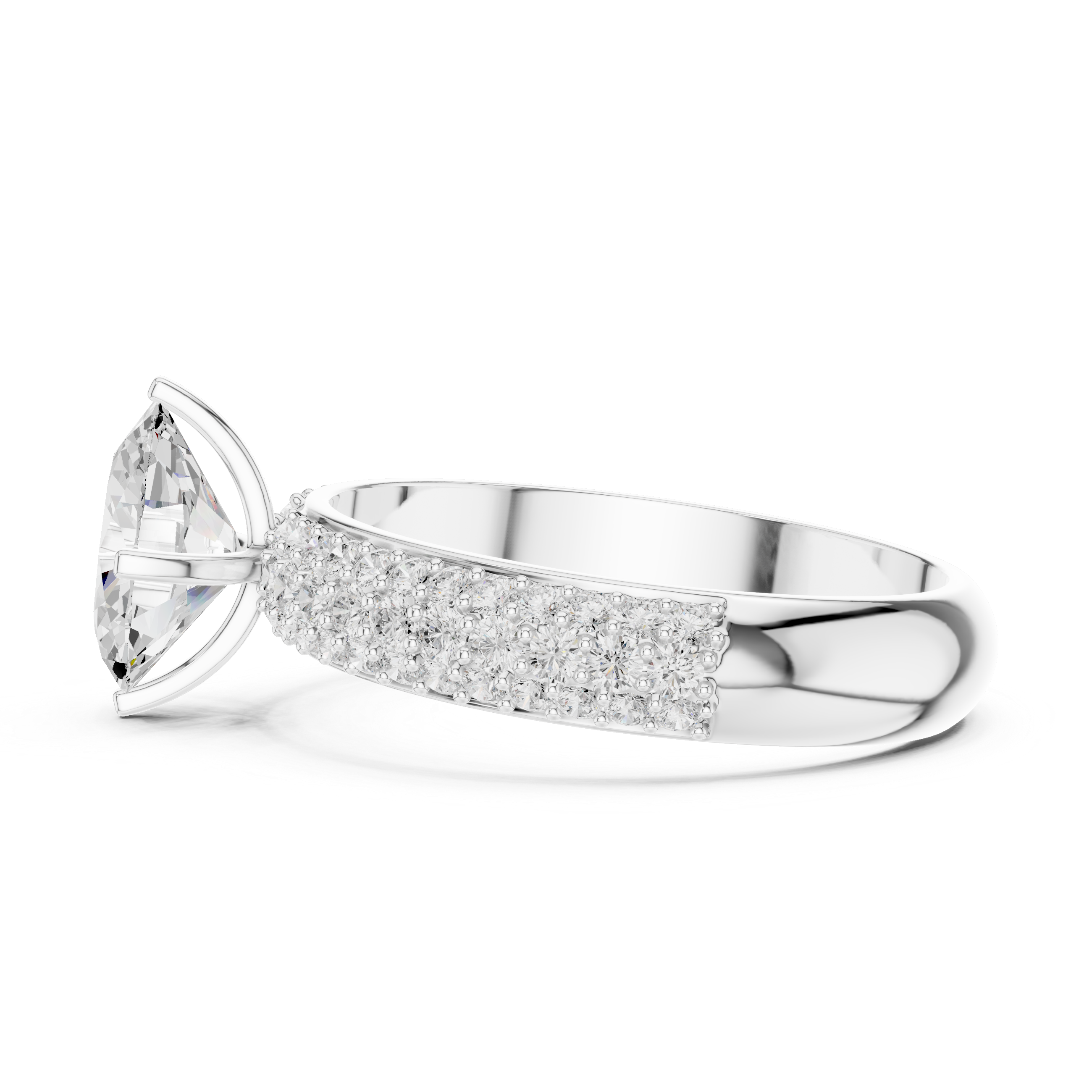Oval Cut Pavé Engagement Ring – Triple Row Diamond Band Statement Ring